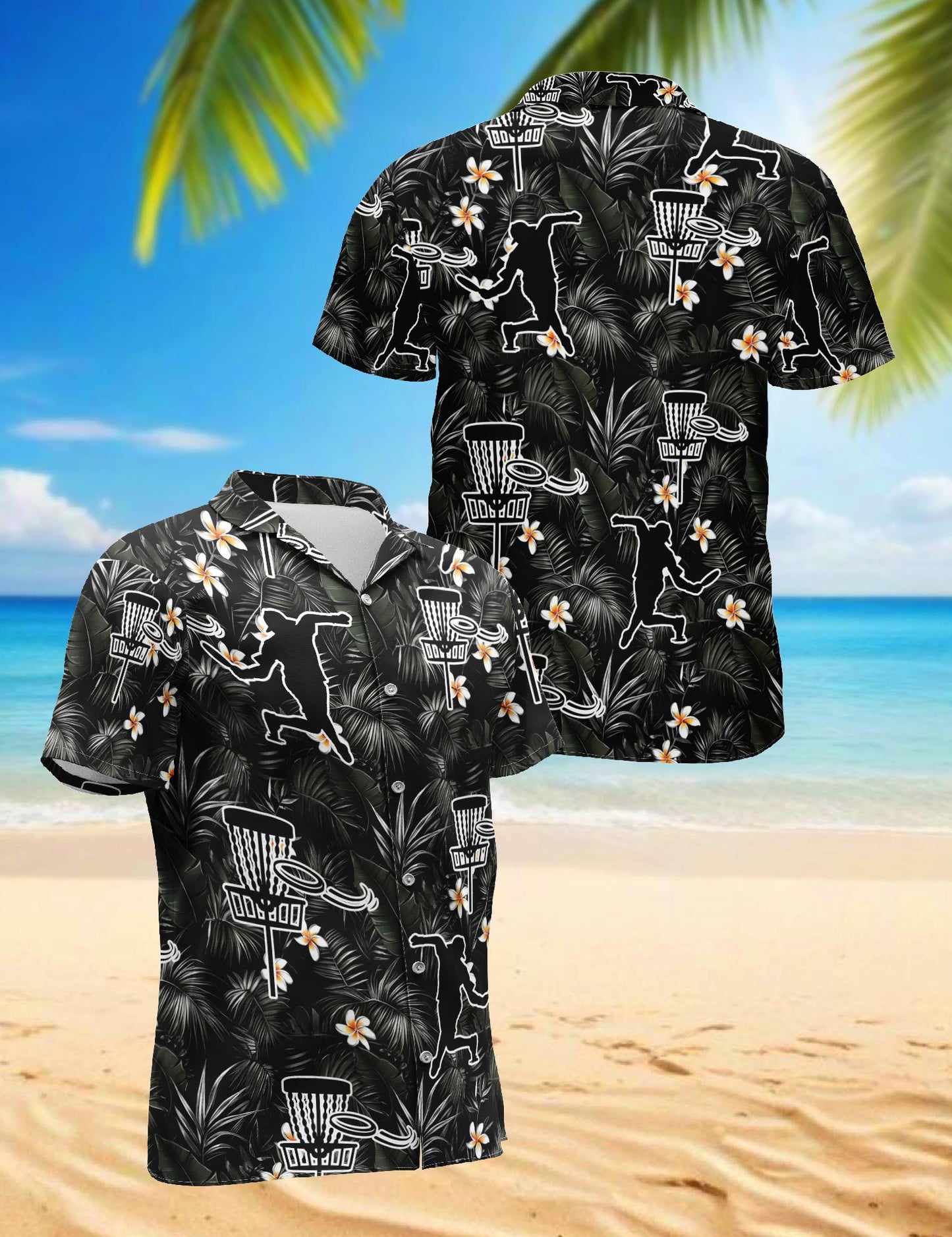 Netecom Disc Golf Tropical Flowers Hawaiian Shirt for Men, Tropical Style, Button Down Summer Beach Short Sleeve, Sizes S-5XL