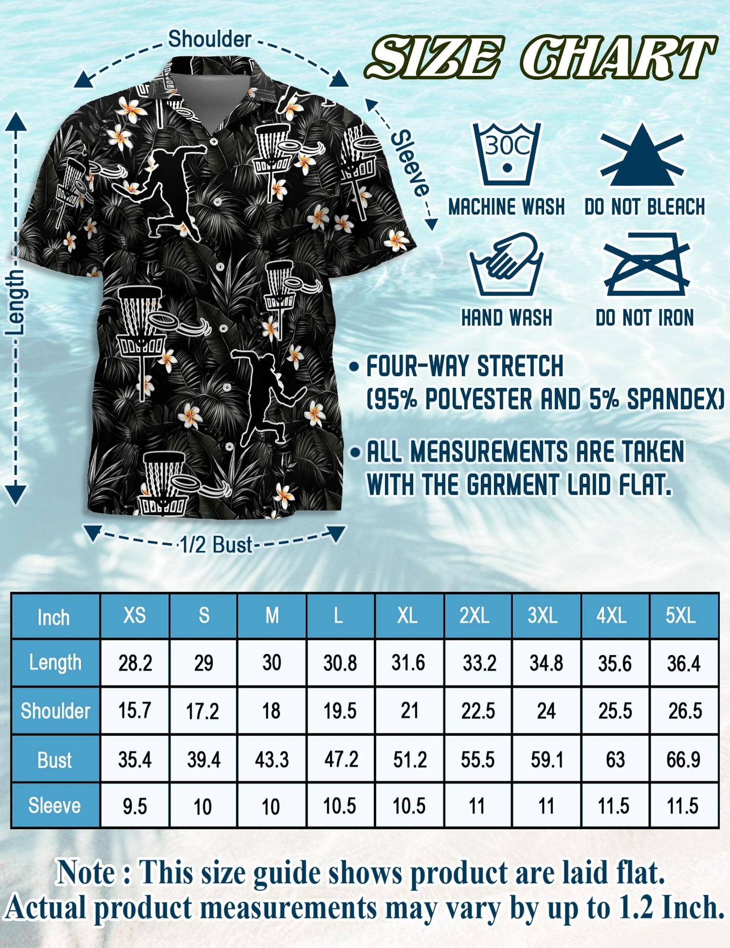 Netecom Disc Golf Tropical Flowers Hawaiian Shirt for Men, Tropical Style, Button Down Summer Beach Short Sleeve, Sizes S-5XL