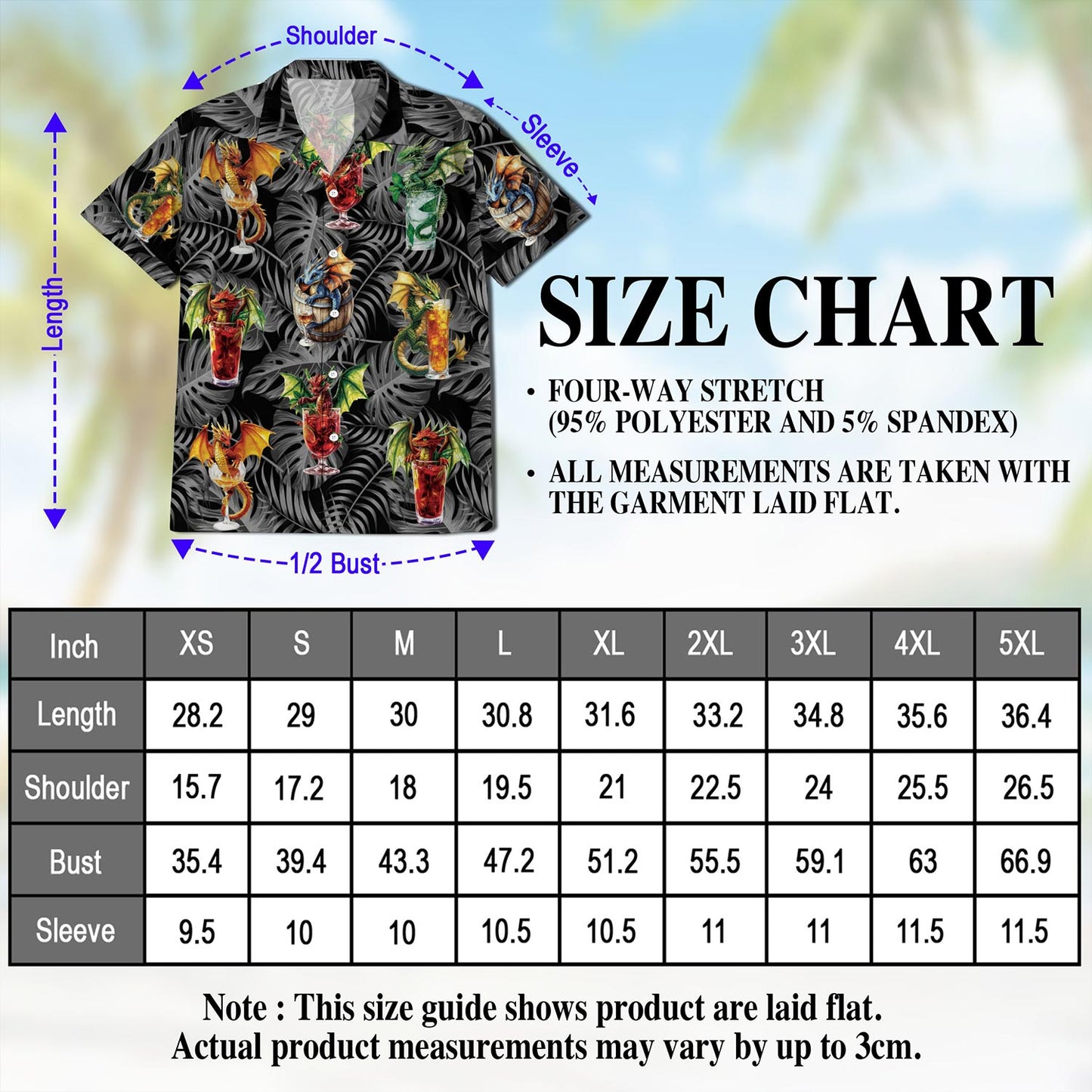 Netecom Dragon Cocktail Hawaiian Shirt for Men, Button Down Summer Beach Short Sleeve, Tropical Style, Sizes S-5XL