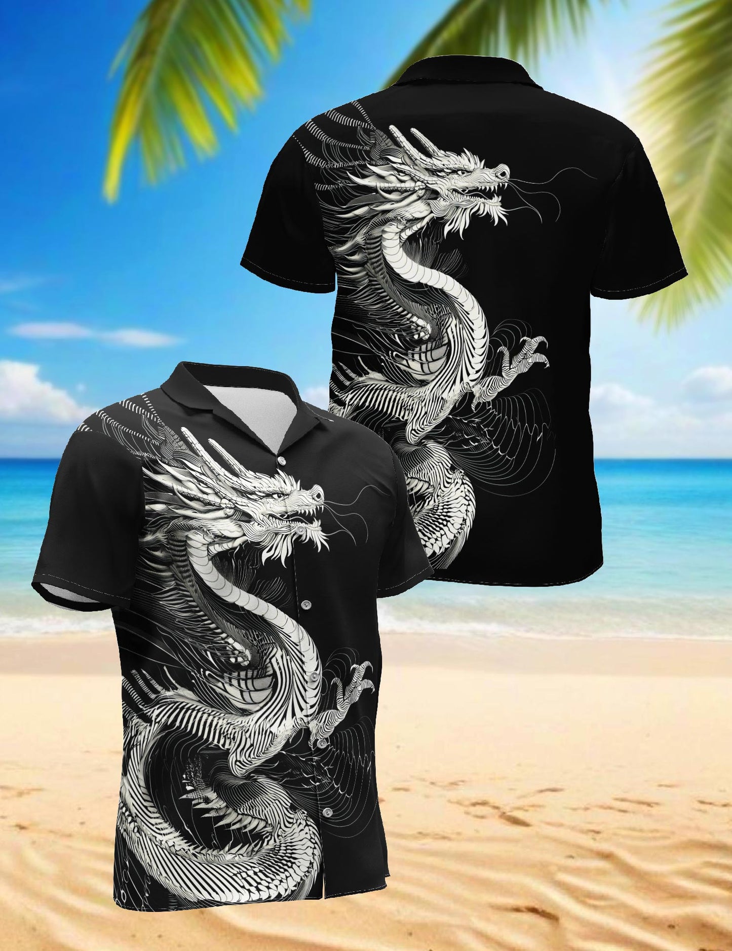 Netecom Dragon Hawaiian Shirt for Men, Button Down Summer Beach Short Sleeve, Vintage Style, Sizes S-5XL
