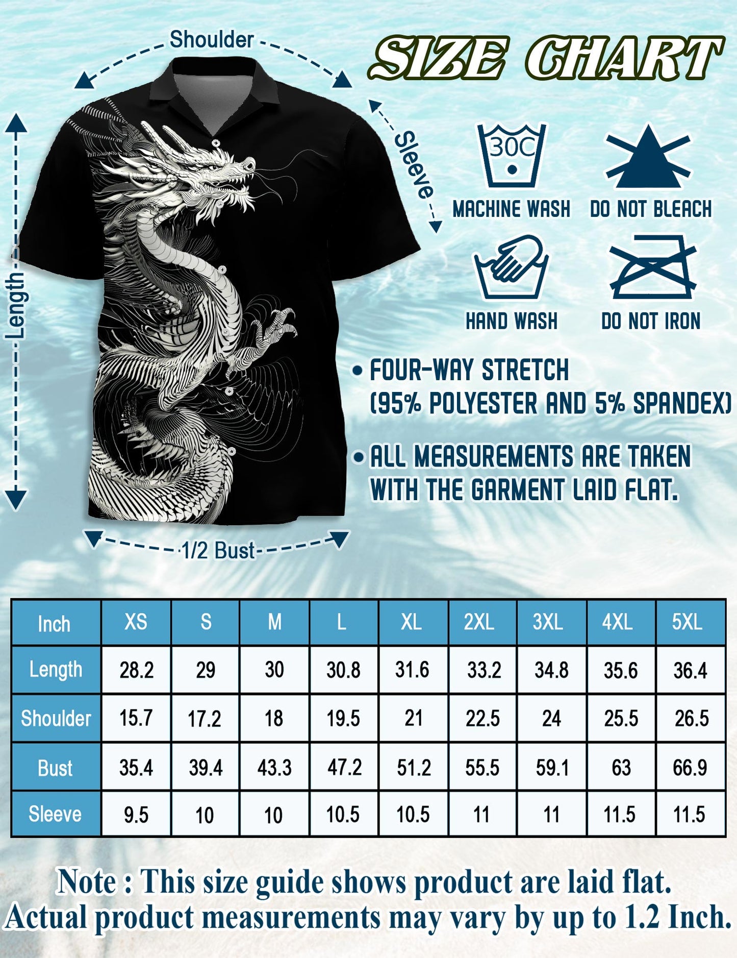 Netecom Dragon Hawaiian Shirt for Men, Button Down Summer Beach Short Sleeve, Vintage Style, Sizes S-5XL