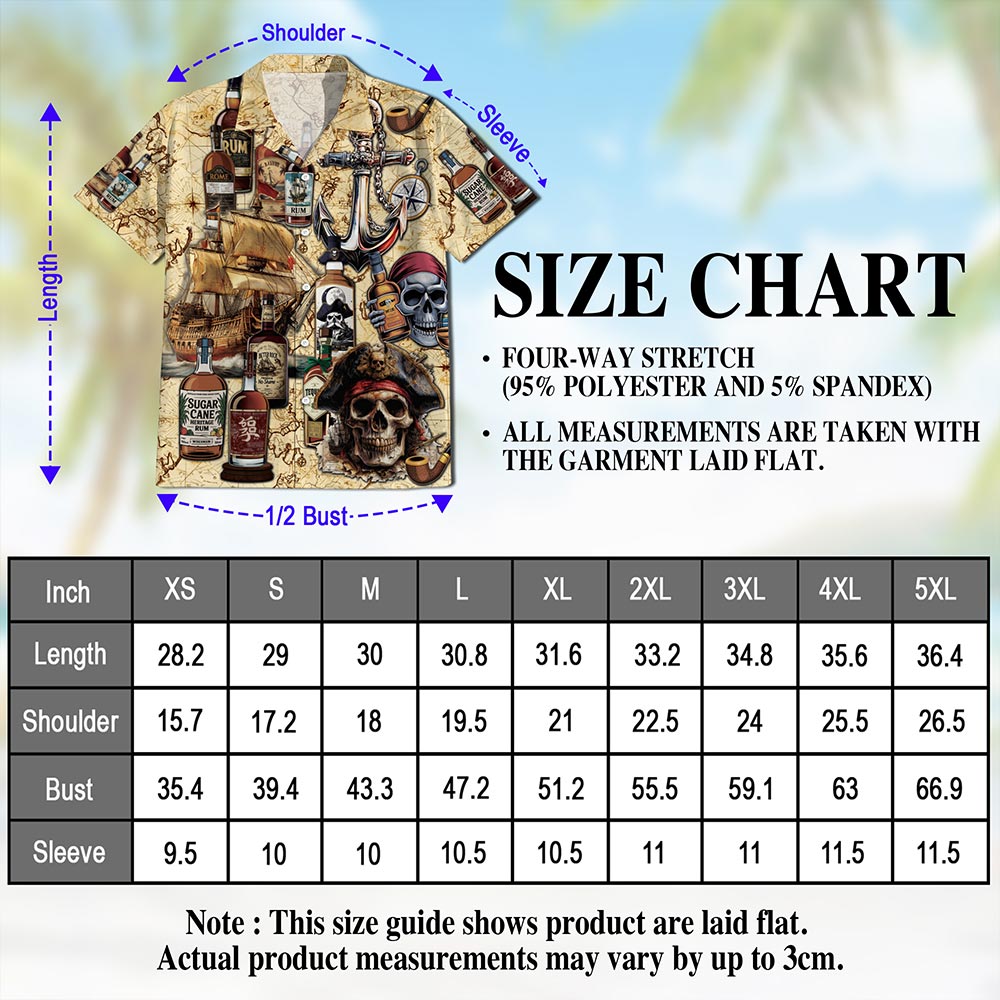 Netecom Drinking Rum Hawaiian Shirt for Men, Vintage Pirate Style, Button Down Summer Beach Short Sleeve, S-5XL
