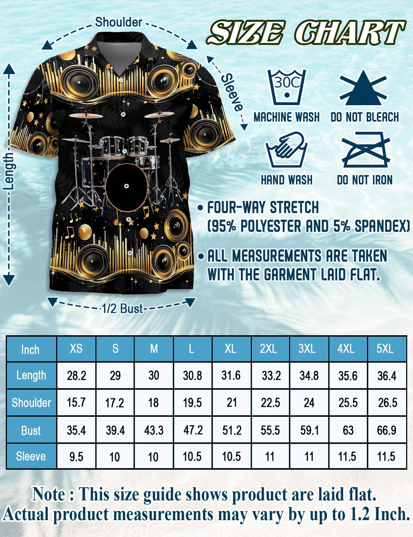 Netecom Drum Hawaiian Shirt for Men, Retro Style, Button Down Summer Beach Short Sleeve, S-5XL