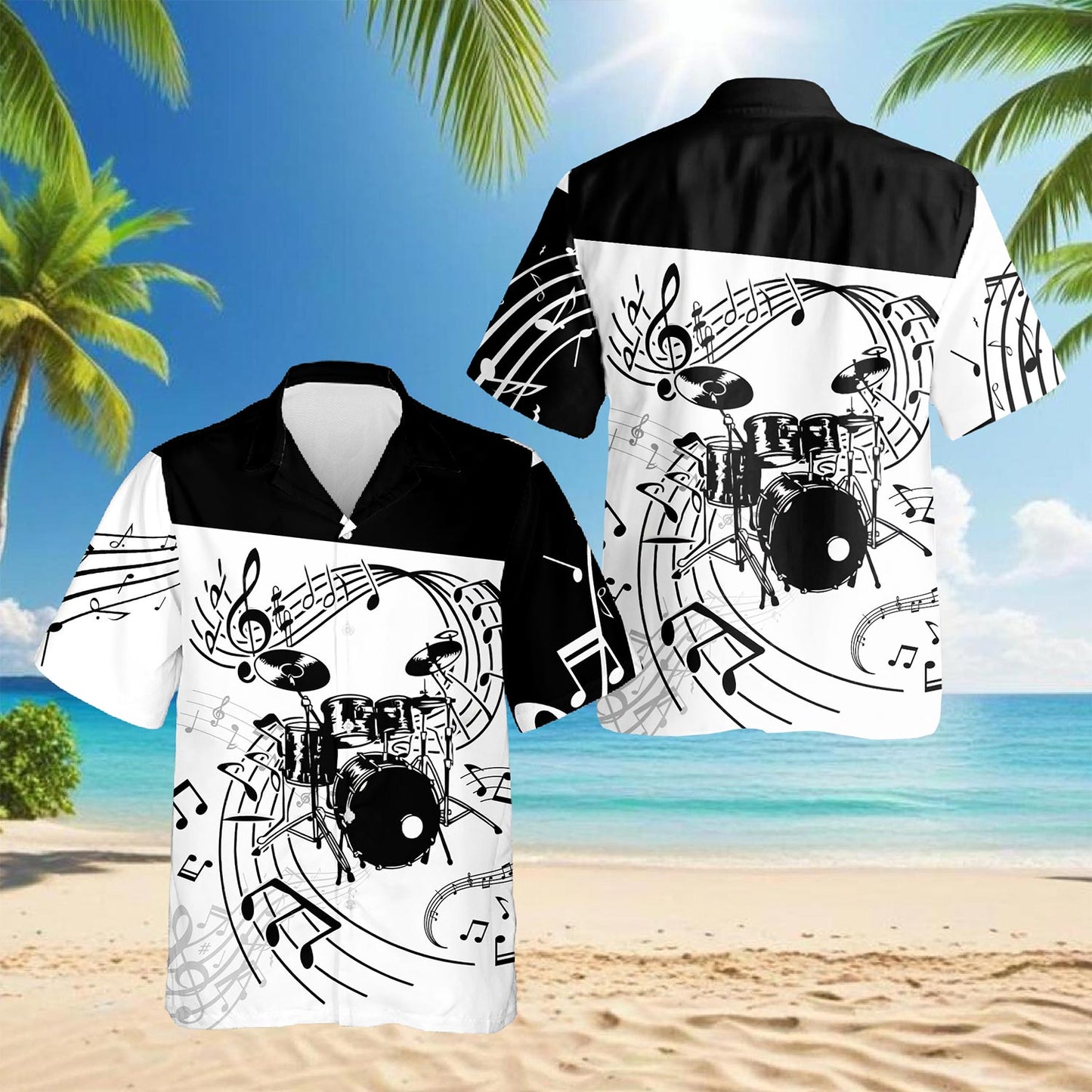 Netecom Drums For Music Hawaiian Shirt for Men, Vintage Style, Button Down Summer Beach Short Sleeve, S-5XL