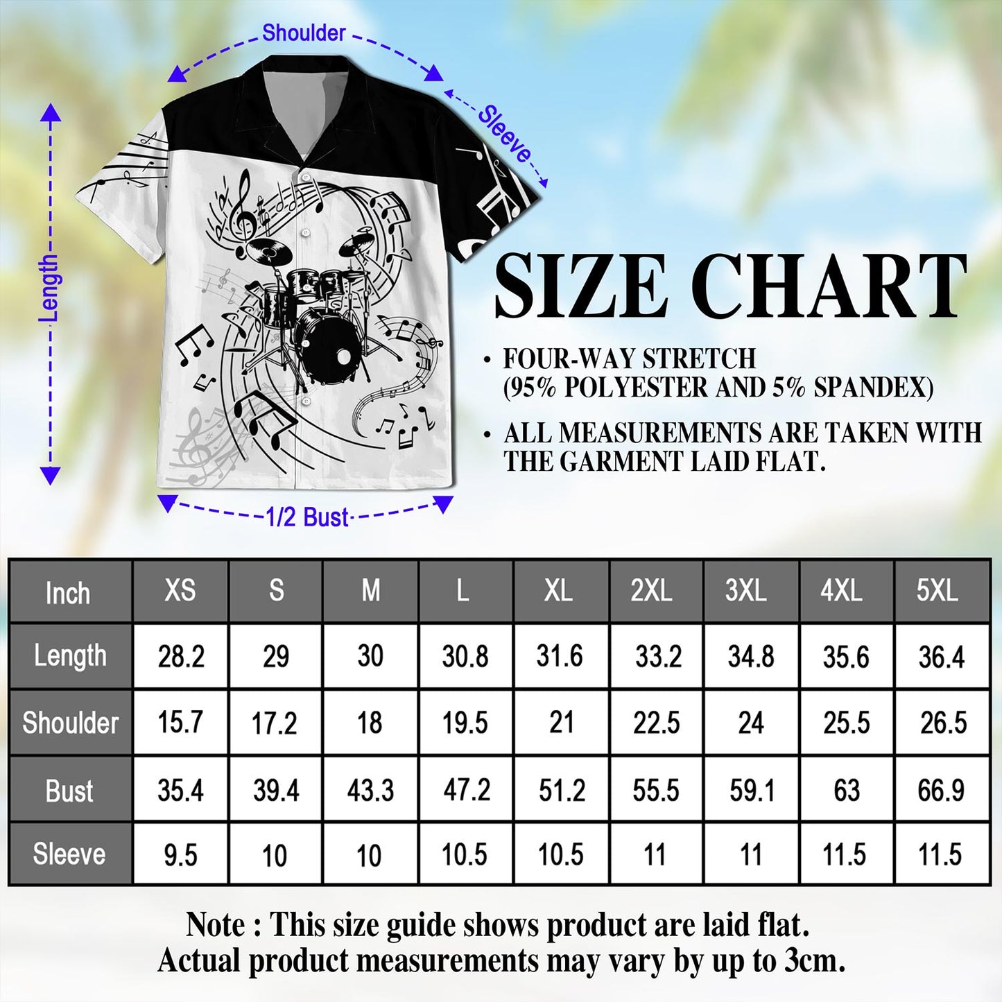 Netecom Drums For Music Hawaiian Shirt for Men, Vintage Style, Button Down Summer Beach Short Sleeve, S-5XL