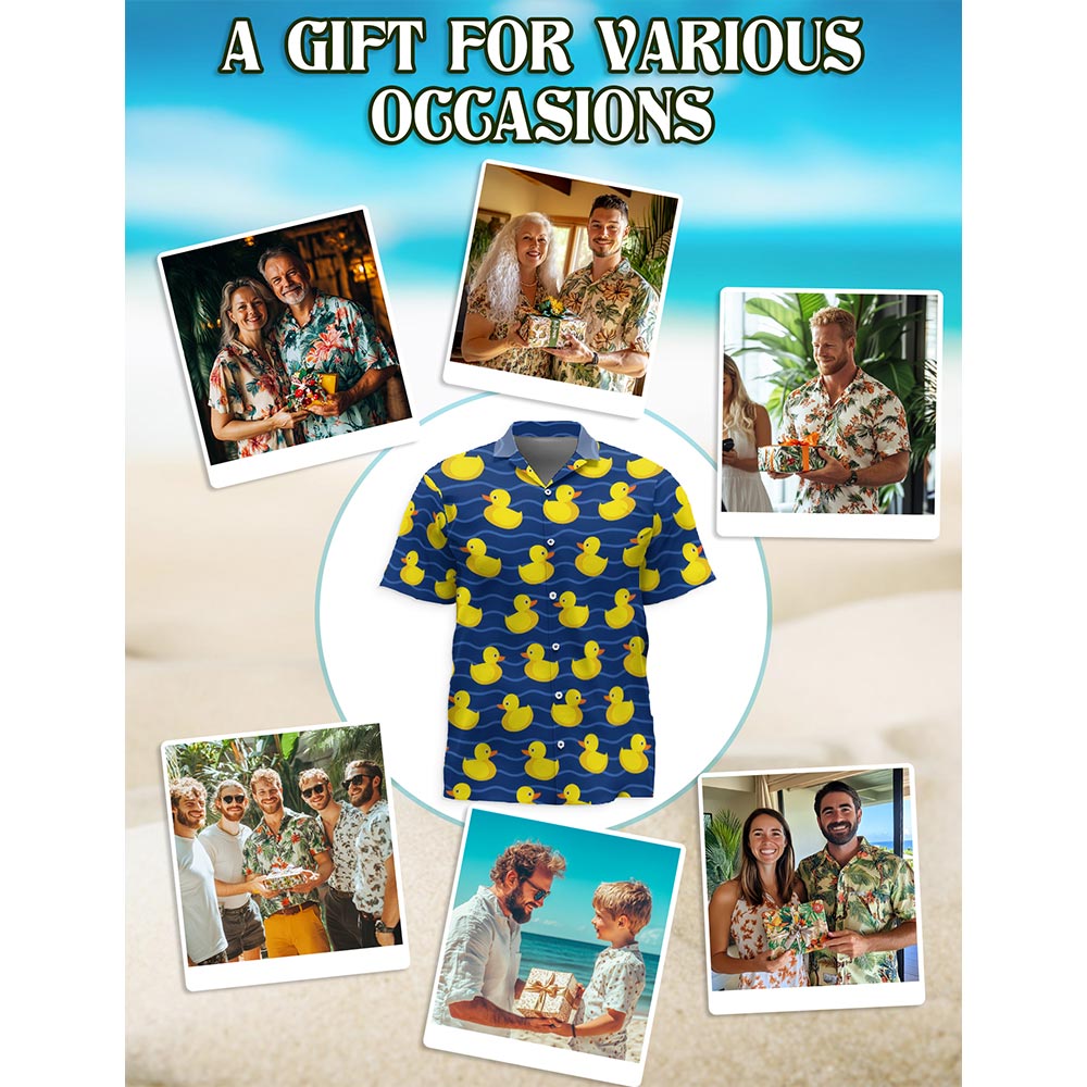 Netecom Duck Hawaiian Shirt for Men, Button Down Summer Beach Short Sleeve, Duck Lover Gifts, S-5XL