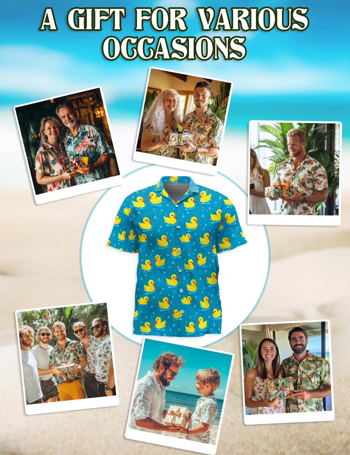 Netecom Duck Hawaiian Shirt for Men, Retro Style, Button Down Summer Beach Short Sleeve, S-5XL