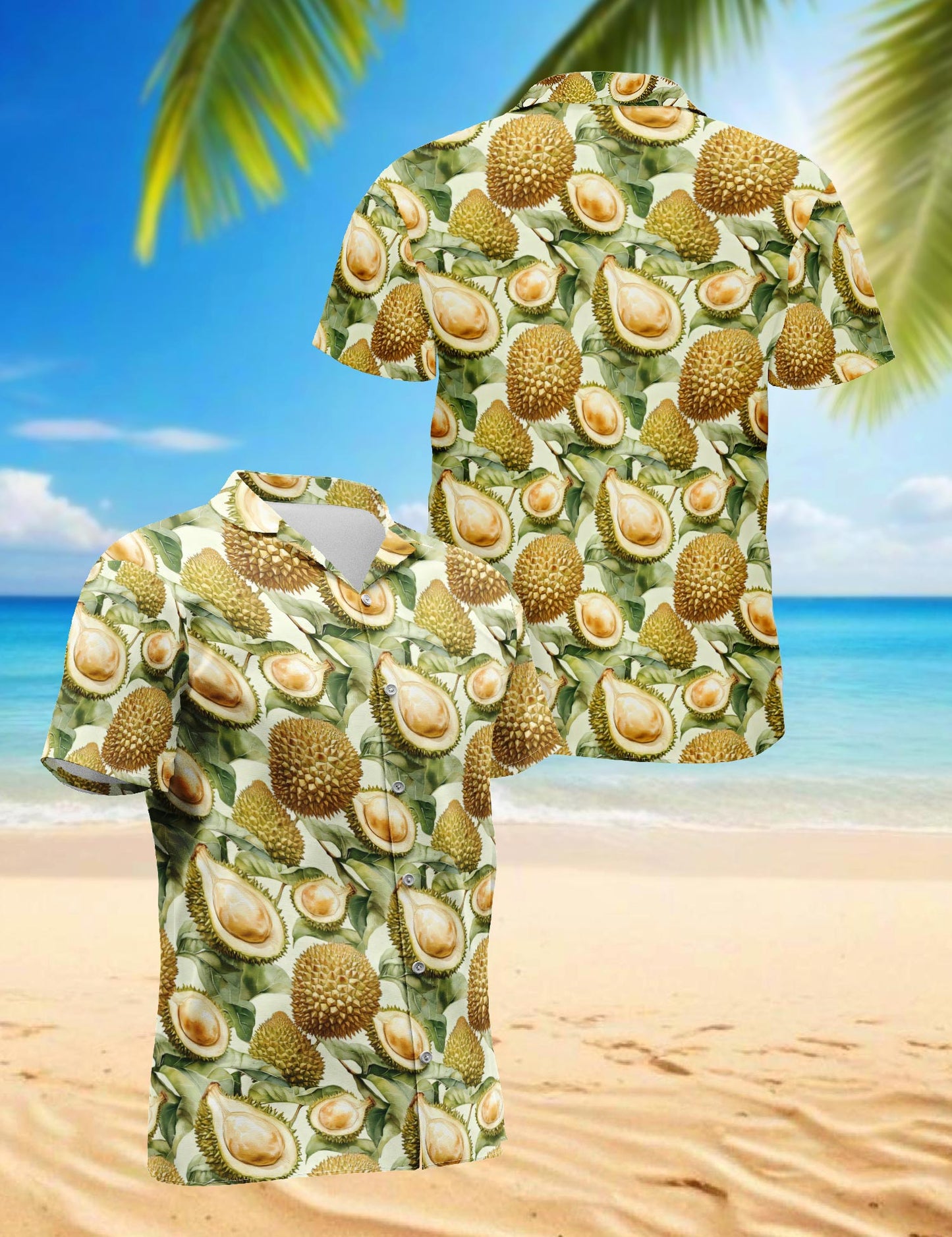 Netecom Durian Pattern Hawaiian Shirt for Men, Vintage Style, Button Down Summer Beach Short Sleeve, S-5XL