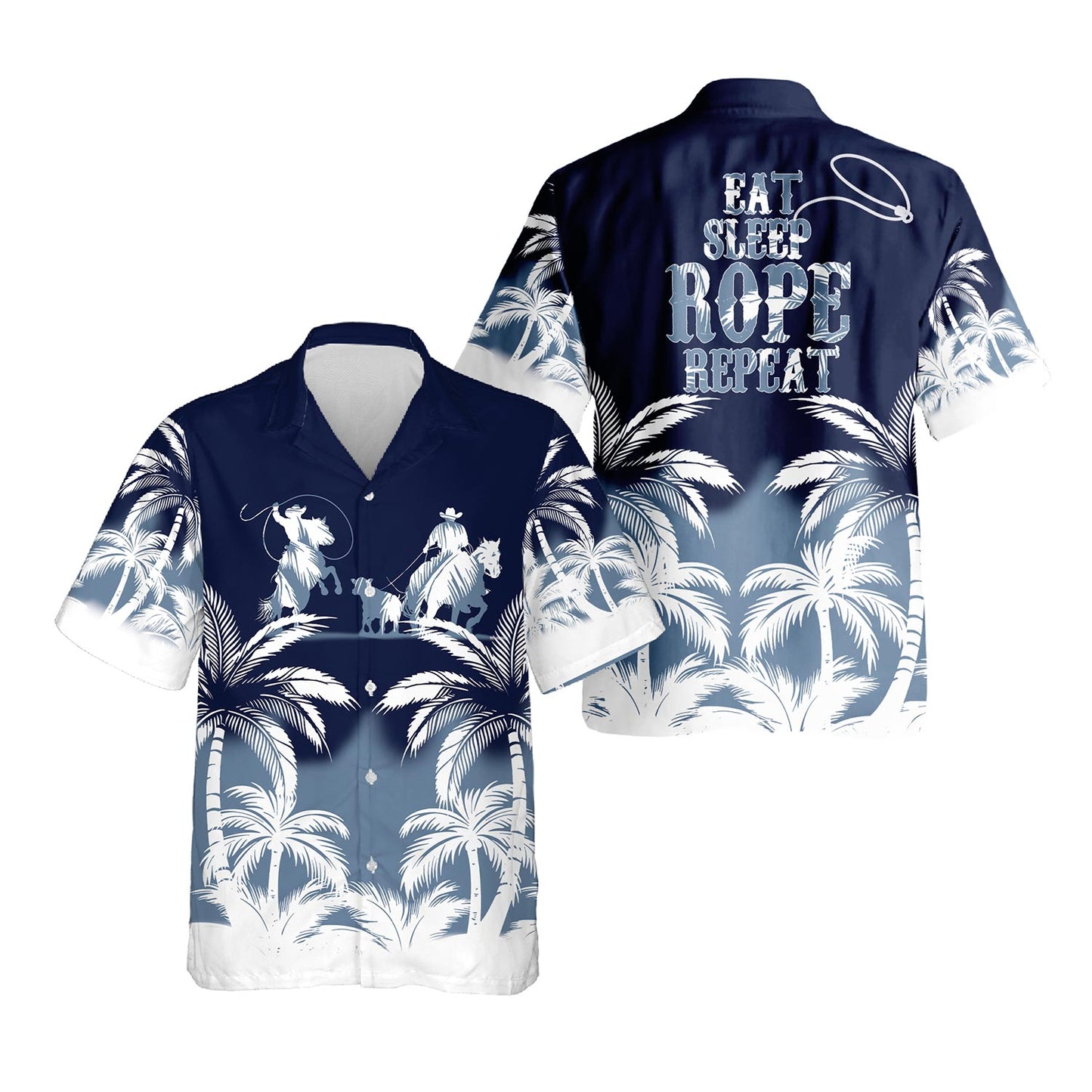 Netecom Eat Sleep Rope Repeat Hawaiian Shirt for Men, Cowboy Lover Gifts, Button Down Summer Beach Short Sleeve, S-5XL