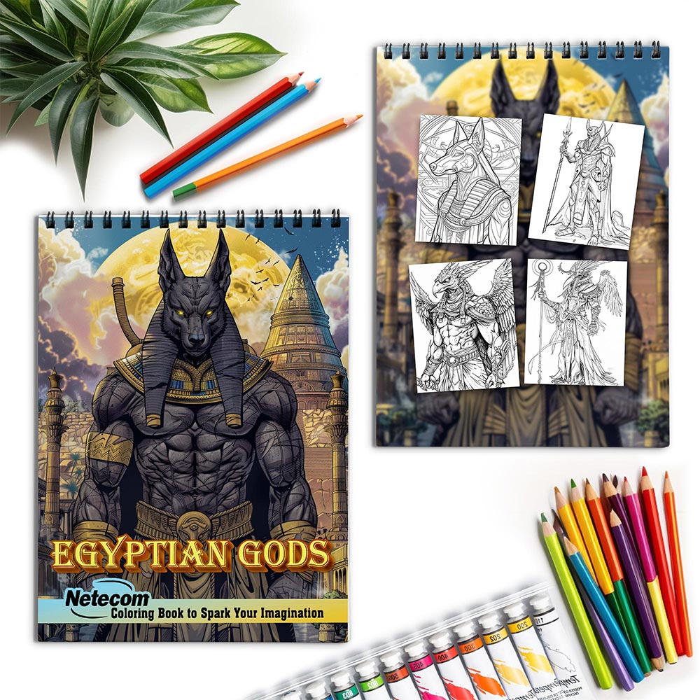 Netecom Egyptian Gods Spiral Coloring Book for Adults