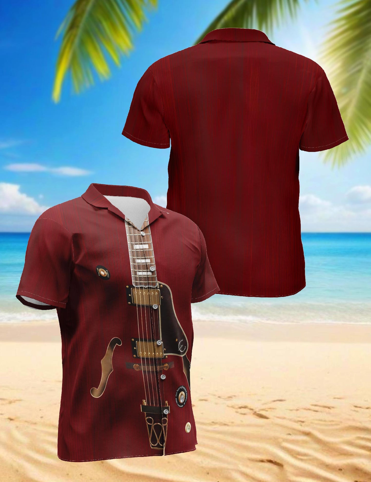 Netecom Electric Guitar Hawaiian Shirt for Men, Vintage Style, Button Down Summer Beach Short Sleeve, S-5XL