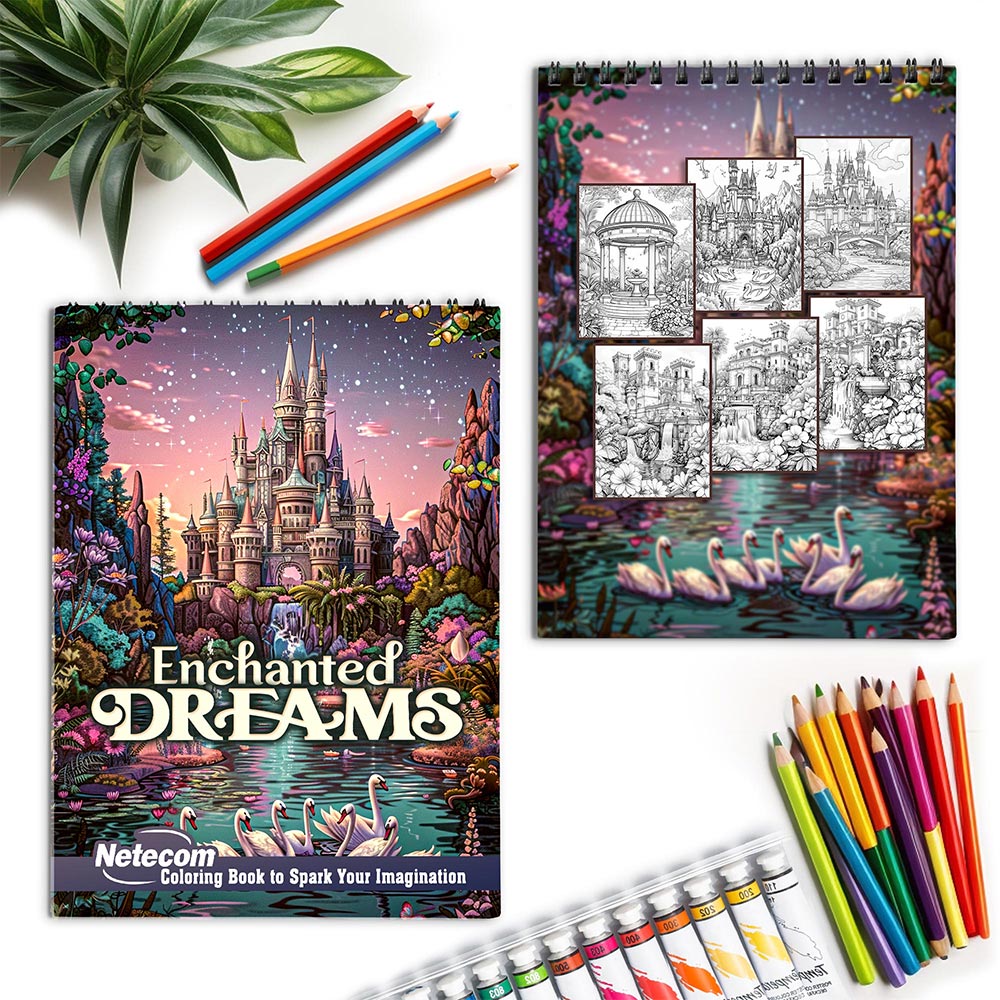 Netecom Enchanted Dreams Spiral Coloring Book for Adults