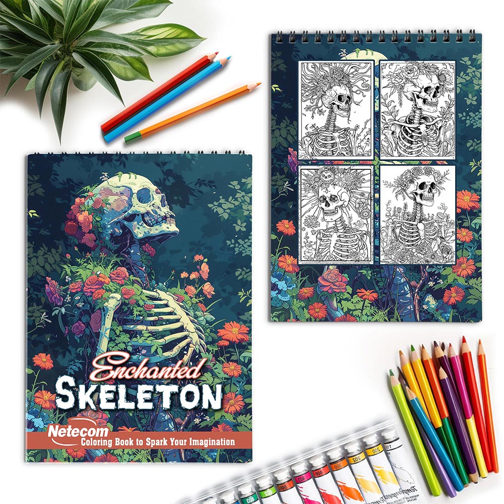 Netecom Enchanted Skeleton Spiral Coloring Book for Adults