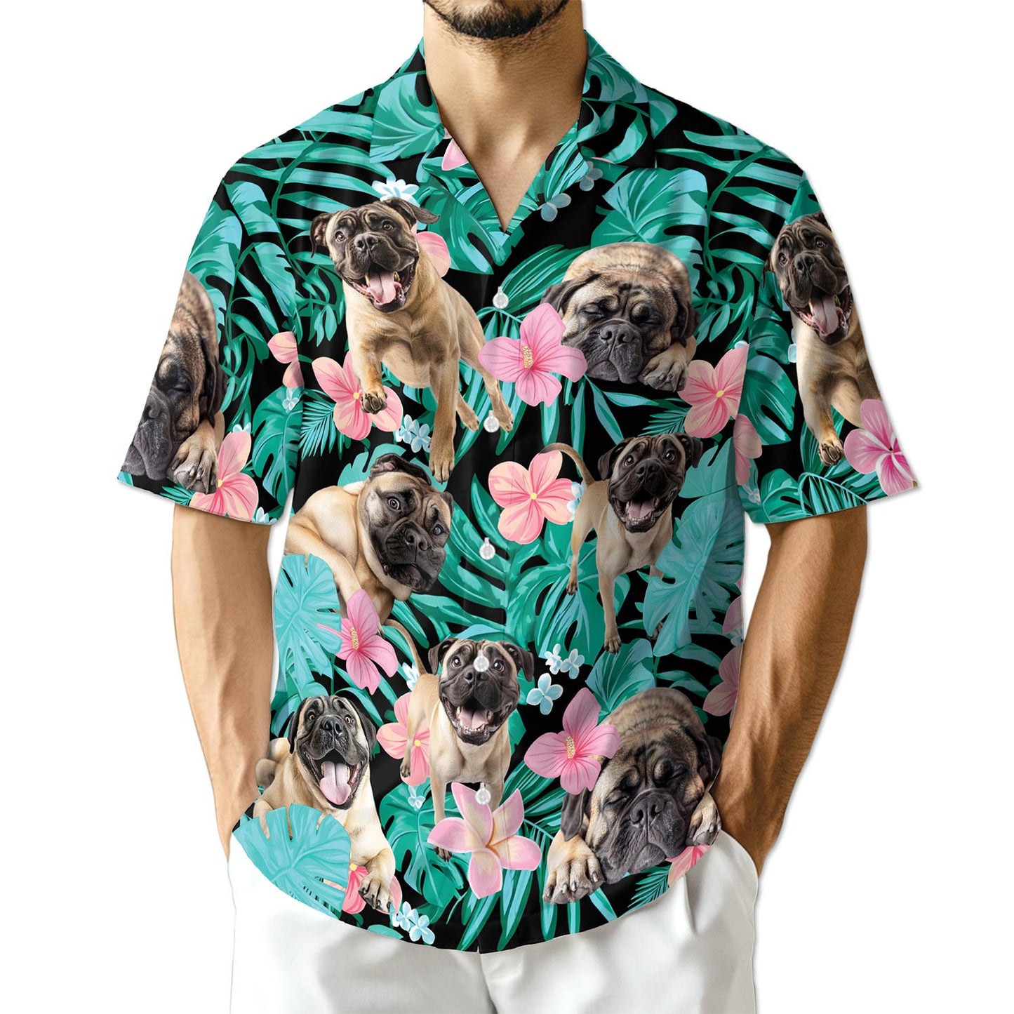 Netecom English Mastiff Flower Hawaiian Shirt for Men
