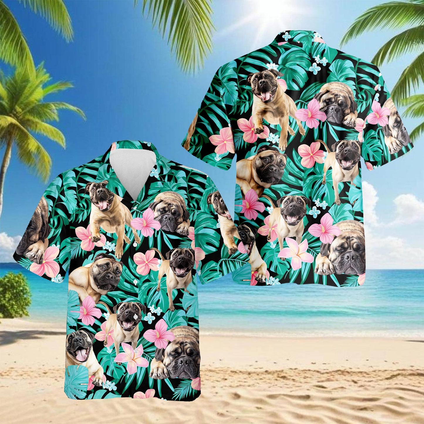 Netecom English Mastiff Flower Hawaiian Shirt for Men, Dog Lover Gifts, Floral Button Down Summer Beach Short Sleeve, S-5XL
