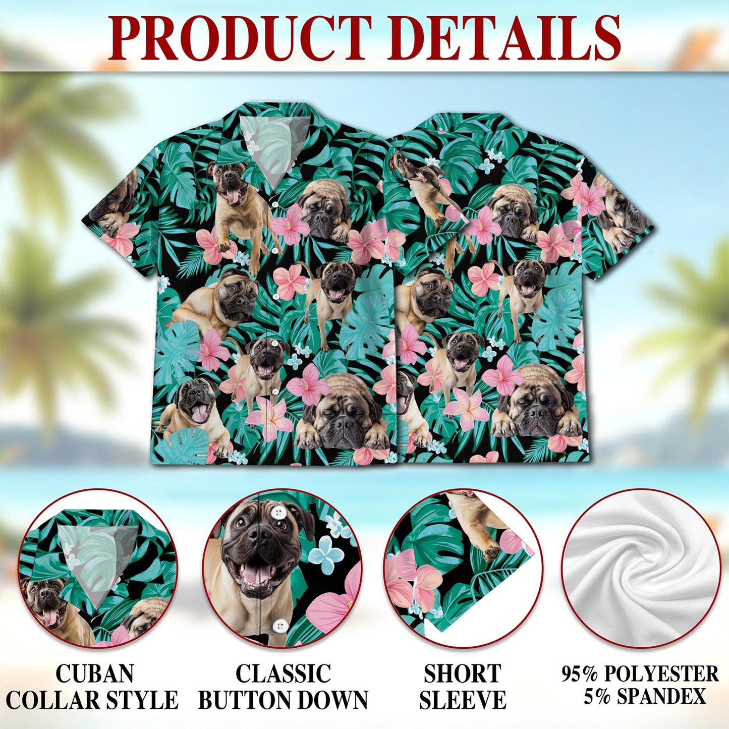 Netecom English Mastiff Flower Hawaiian Shirt for Men, Dog Lover Gifts, Floral Button Down Summer Beach Short Sleeve, S-5XL