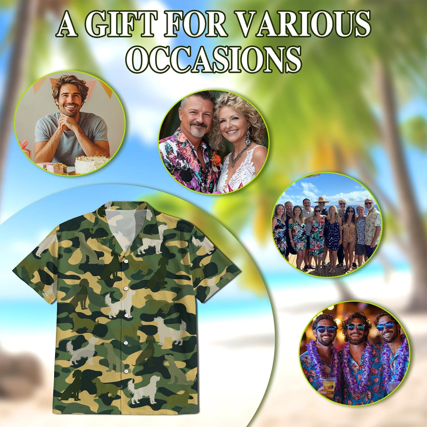 Netecom English Setter Dog Camo Hawaiian Shirt for Men, Button Down Summer Beach Short Sleeve, Vintage Style, Sizes S-5XL