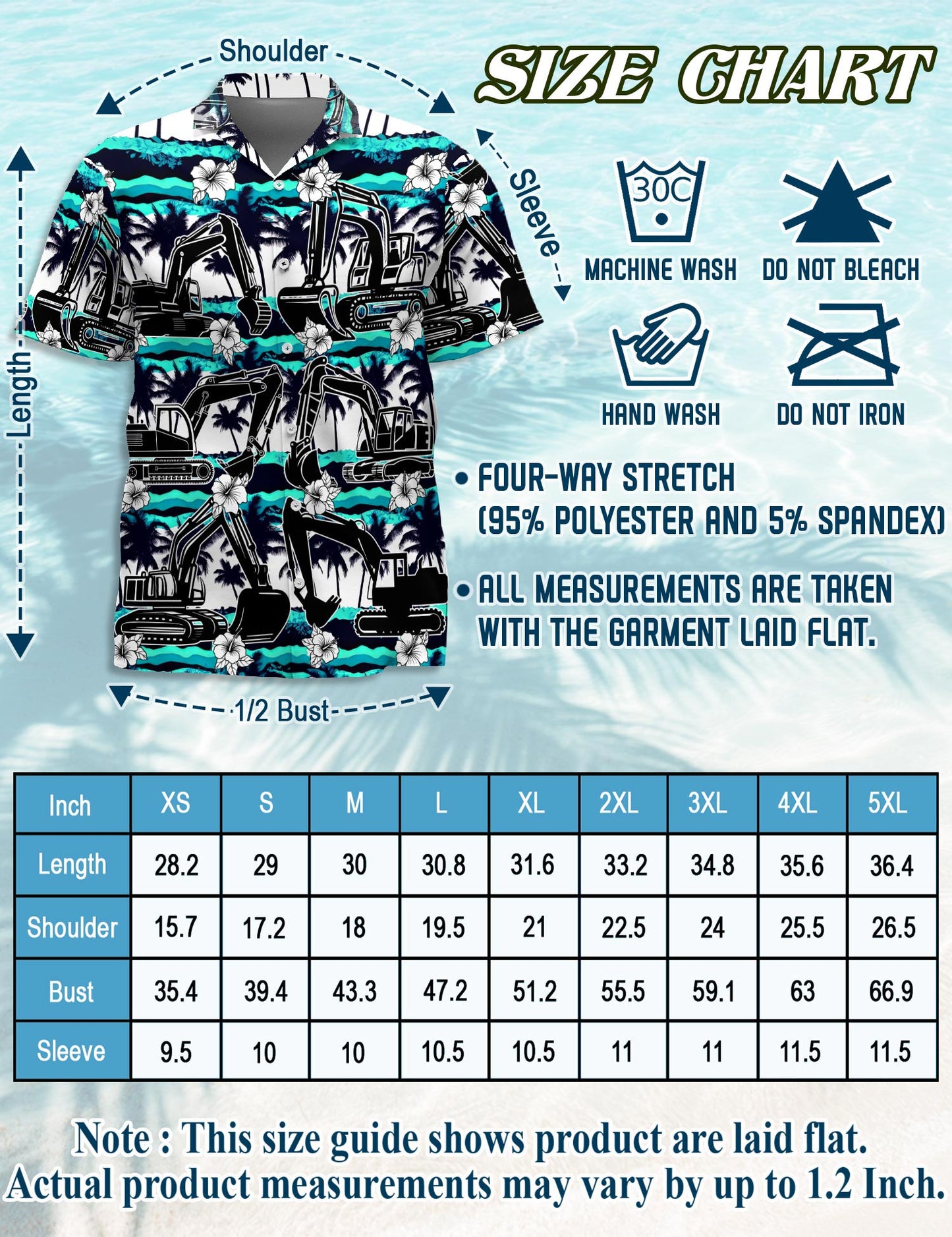 Netecom Excavator Green Coconut Hawaiian Shirt for Men, Tropical Style, Button Down Summer Beach Short Sleeve, S-5XL
