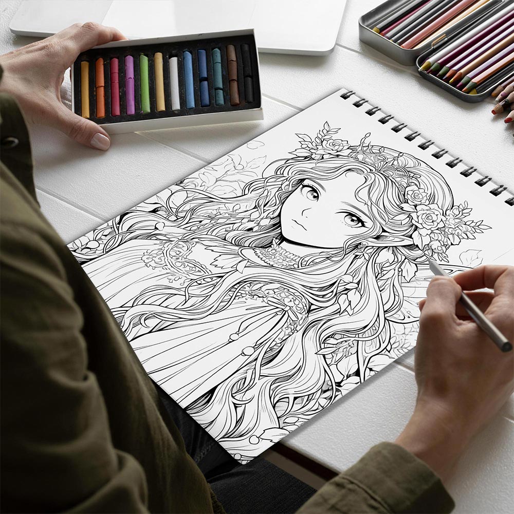 Netecom Fairy Portraits Spiral Bound Coloring Book for Adults