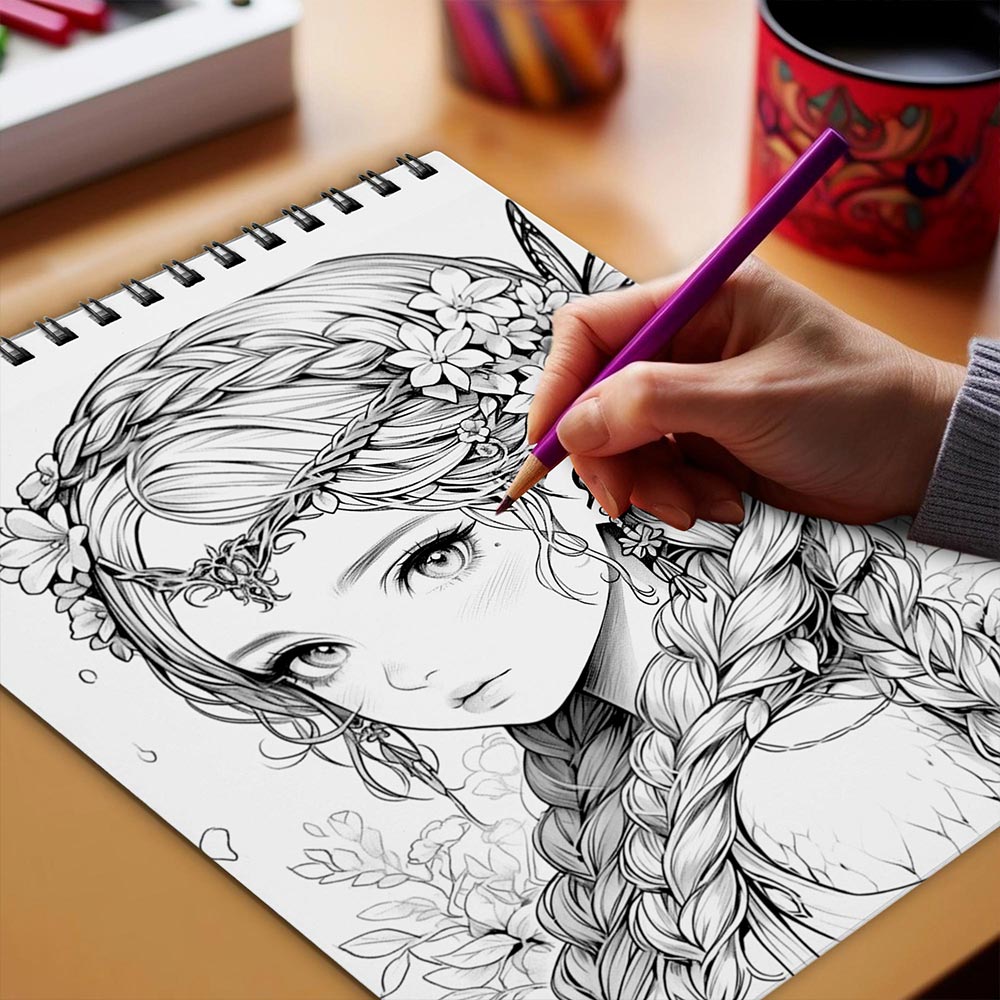 Netecom Fairy Portraits Coloring Book Spiral Bound for Adults
