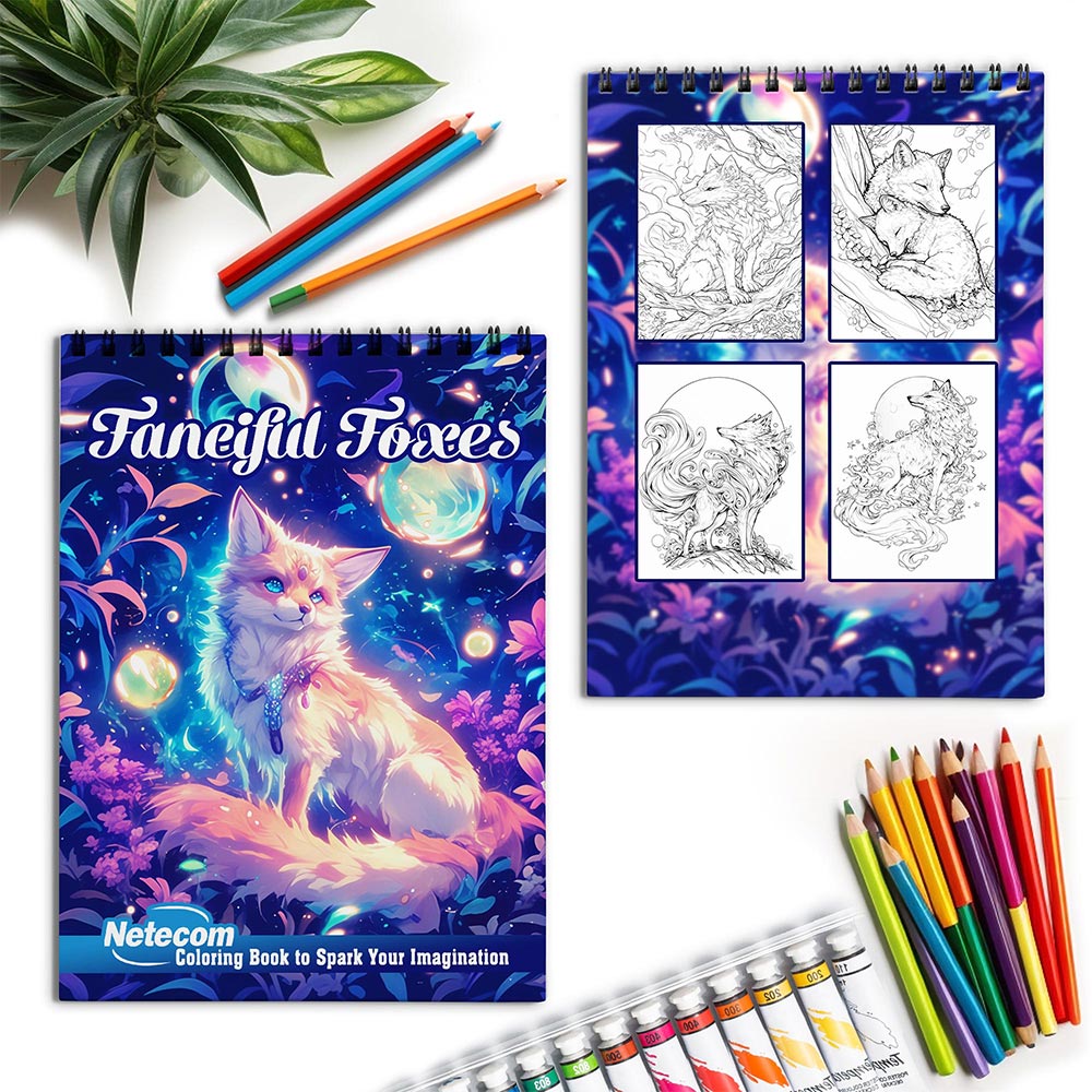 Netecom Fanciful Foxes Spiral Coloring Book for Adults