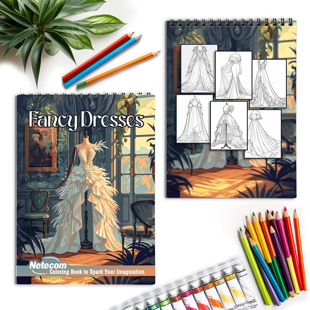 Netecom Fancy Dresses Spiral Coloring Book for Adults