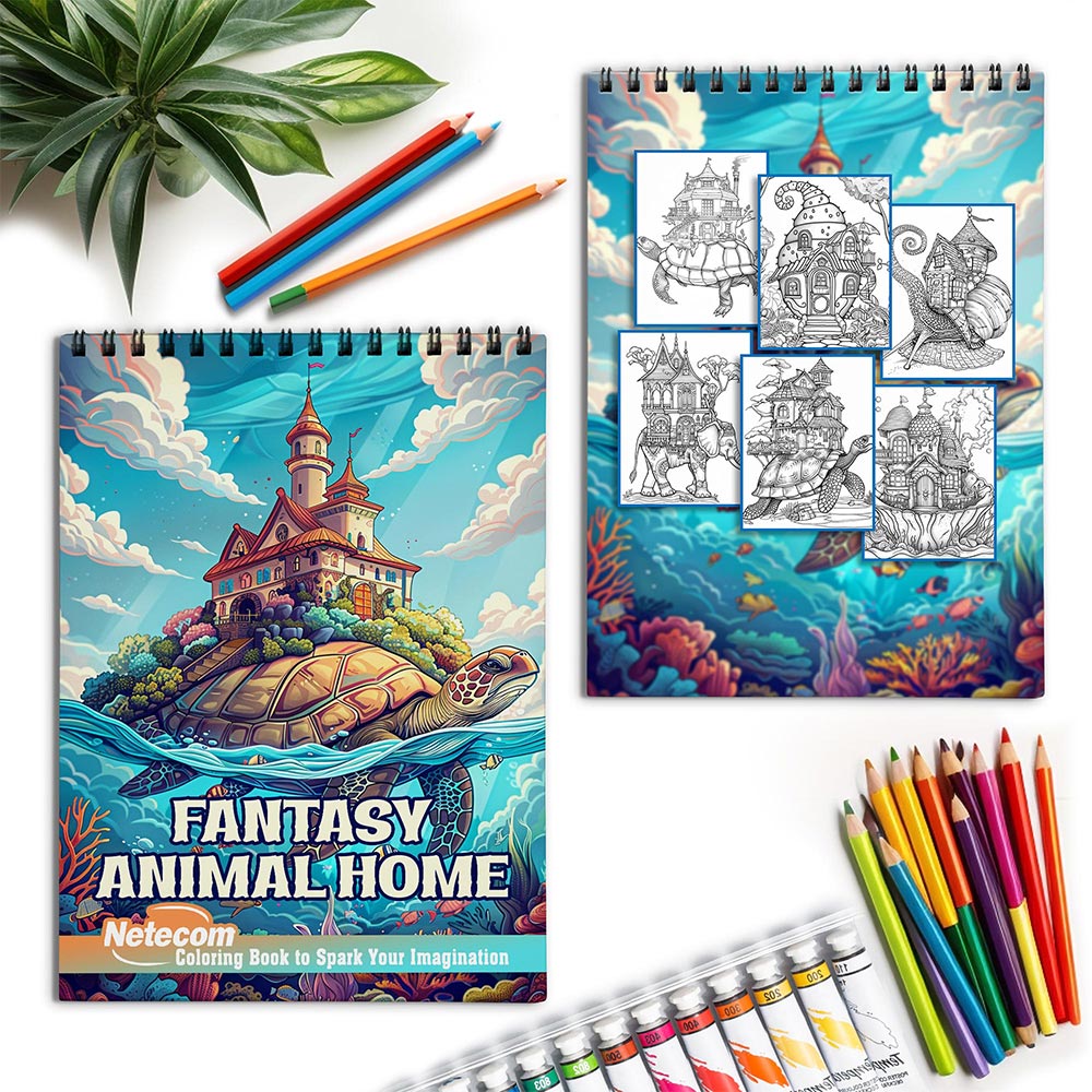 Netecom Fantasy Animal Home Spiral Coloring Book for Adults