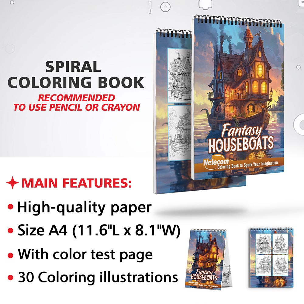 Netecom Fantasy Houseboats Coloring Sheets for Adults