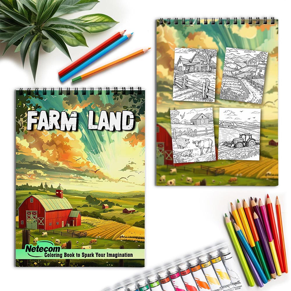 Netecom Farm Land Spiral Coloring Book for Adults
