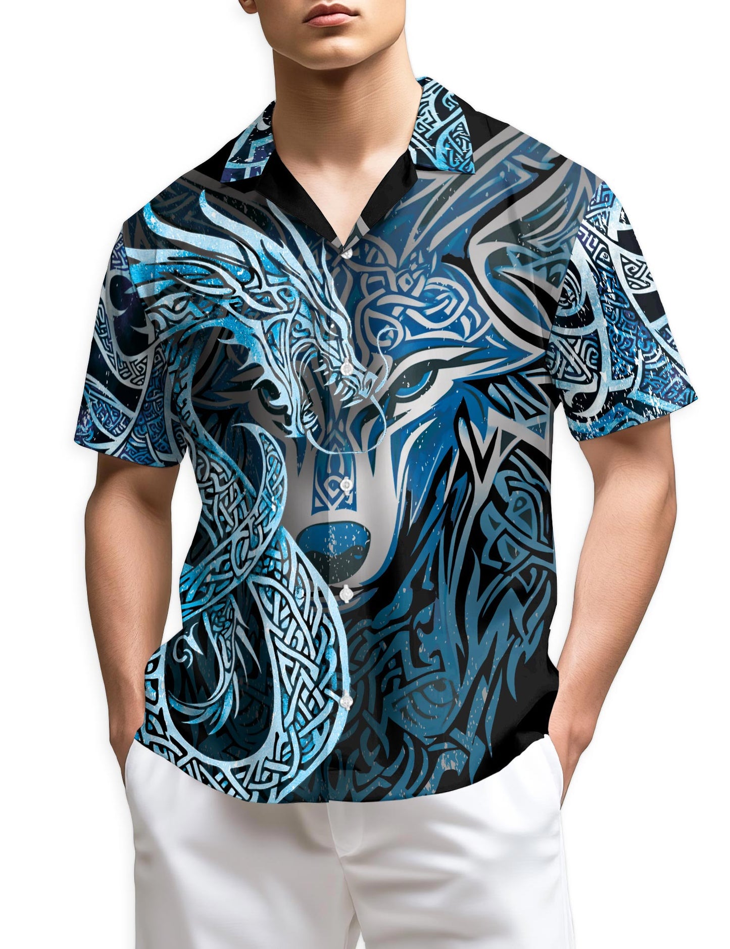 Netecom Fenrir Blue Hawaiian Shirt for Men