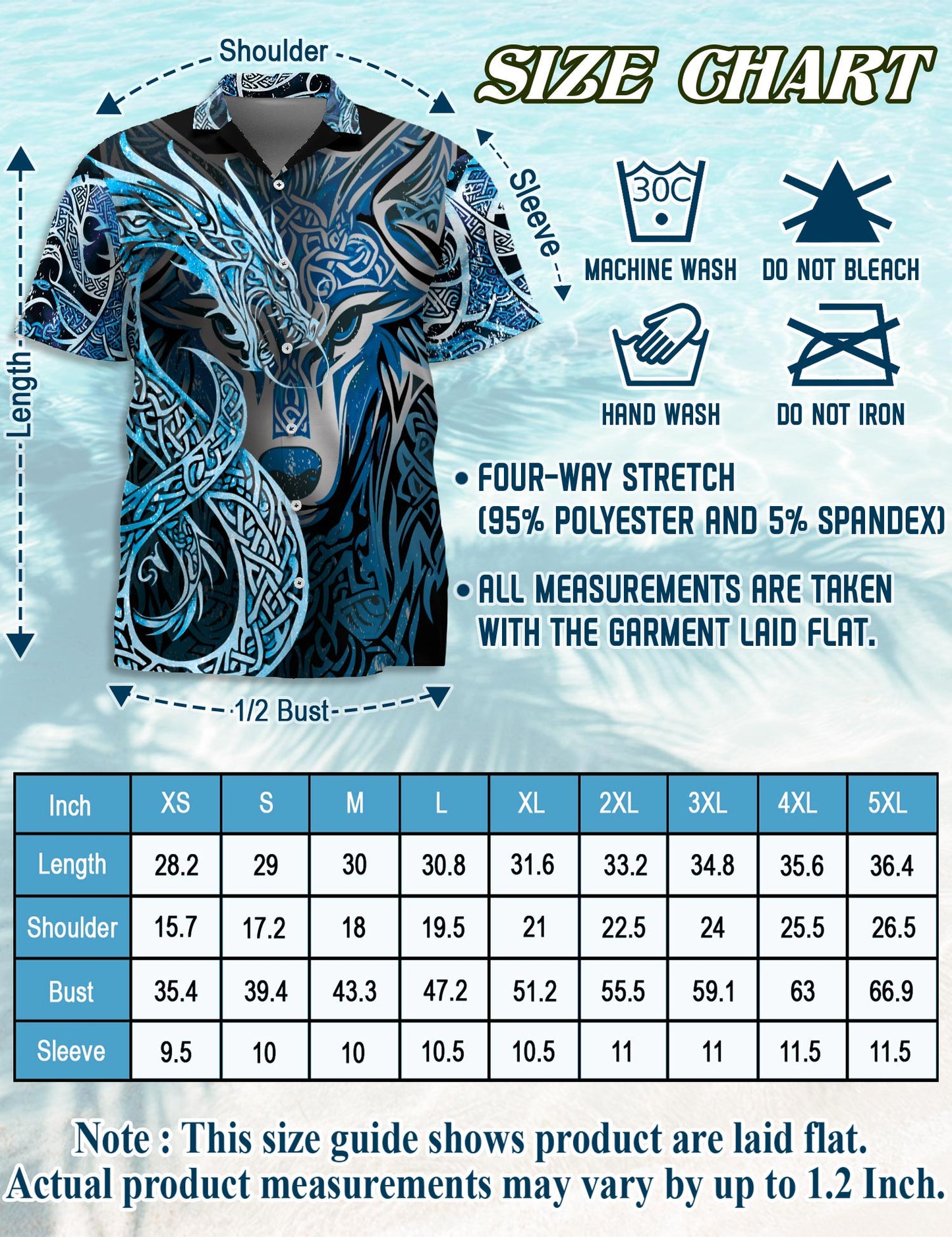 Netecom Fenrir Blue Hawaiian Shirt for Men, Button Down Summer Beach Short Sleeve, Fenrir Lover Gift, Sizes S-5XL