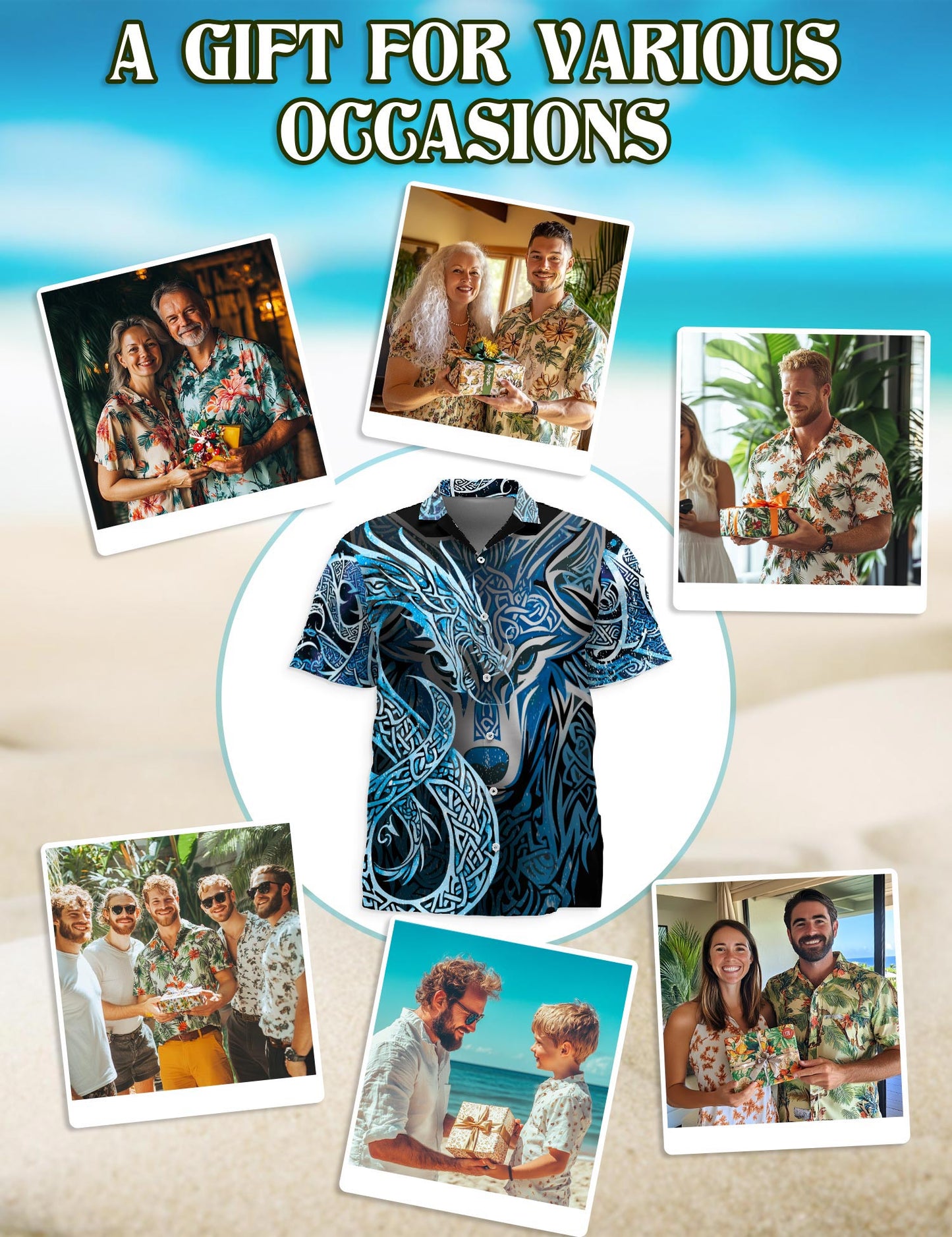 Netecom Fenrir Blue Hawaiian Shirt for Men, Button Down Summer Beach Short Sleeve, Fenrir Lover Gift, Sizes S-5XL