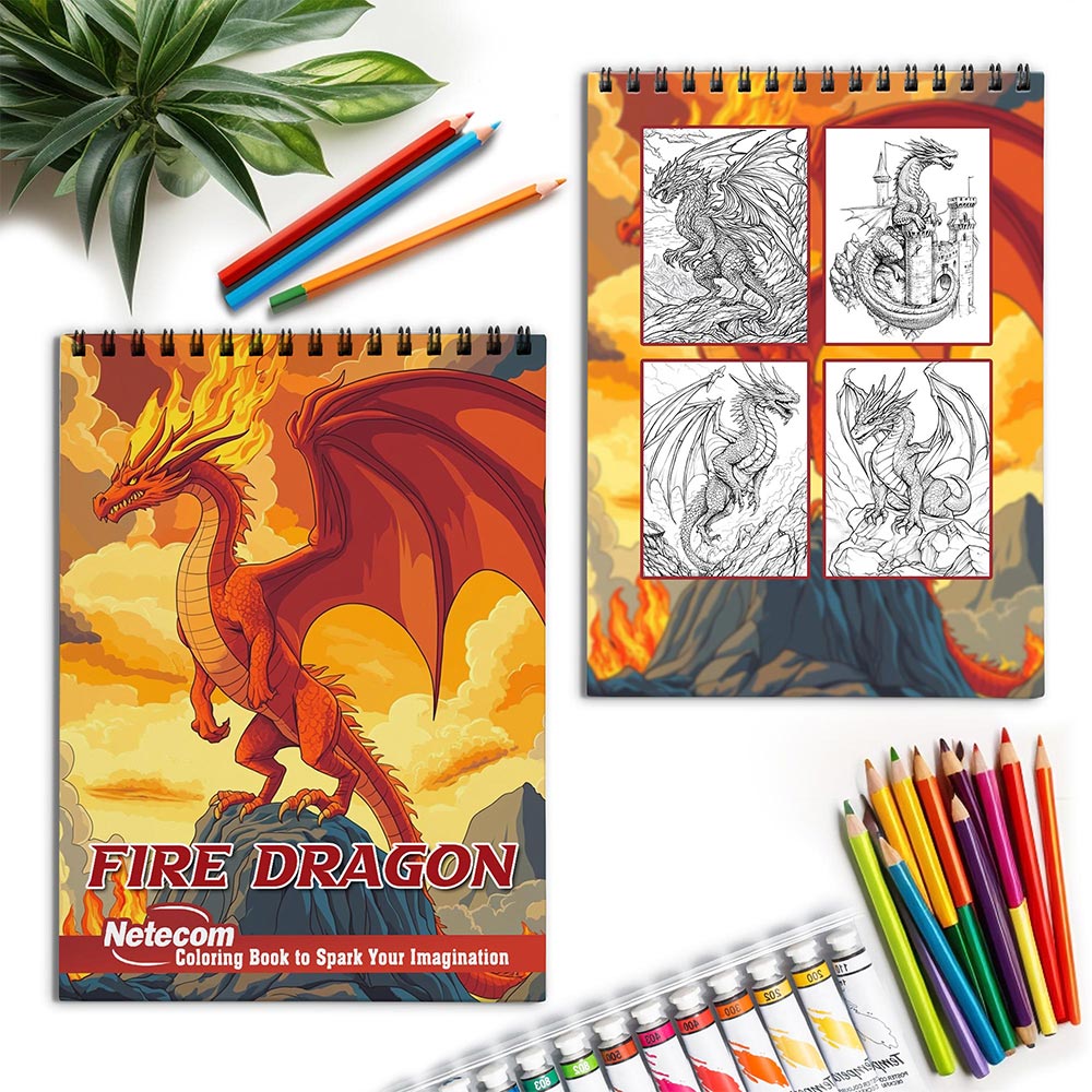 Netecom Fire Dragon Spiral Coloring Book for Adults