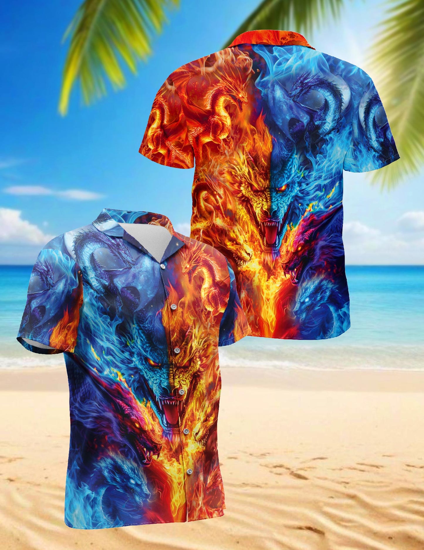 Netecom Fire Dragon Hawaiian Shirt for Men, Button Down Summer Beach Short Sleeve, S-5XL