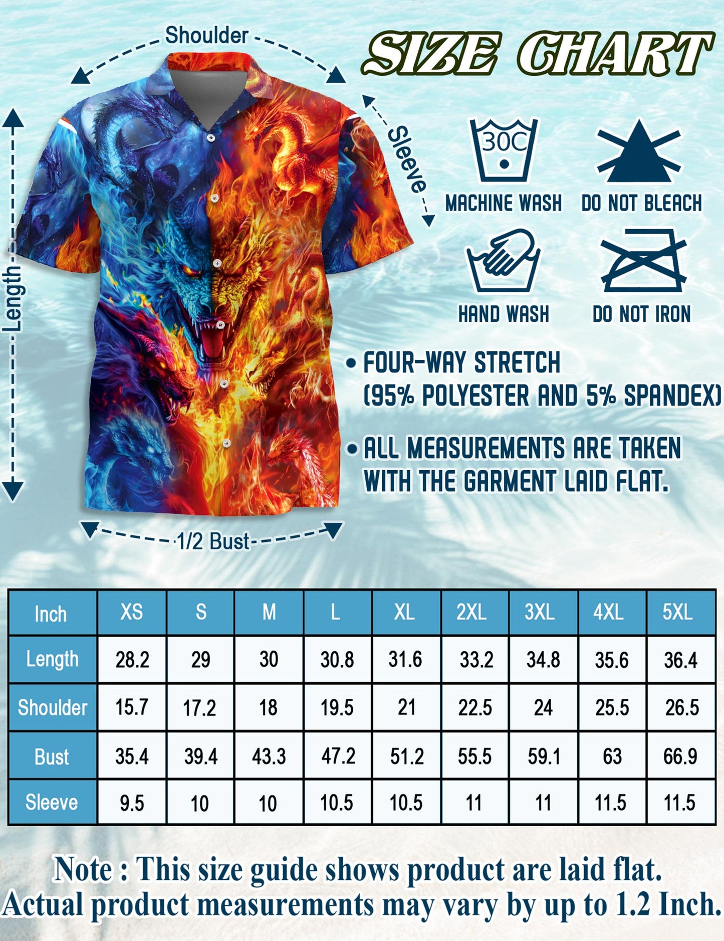 Netecom Fire Dragon Hawaiian Shirt for Men, Button Down Summer Beach Short Sleeve, S-5XL