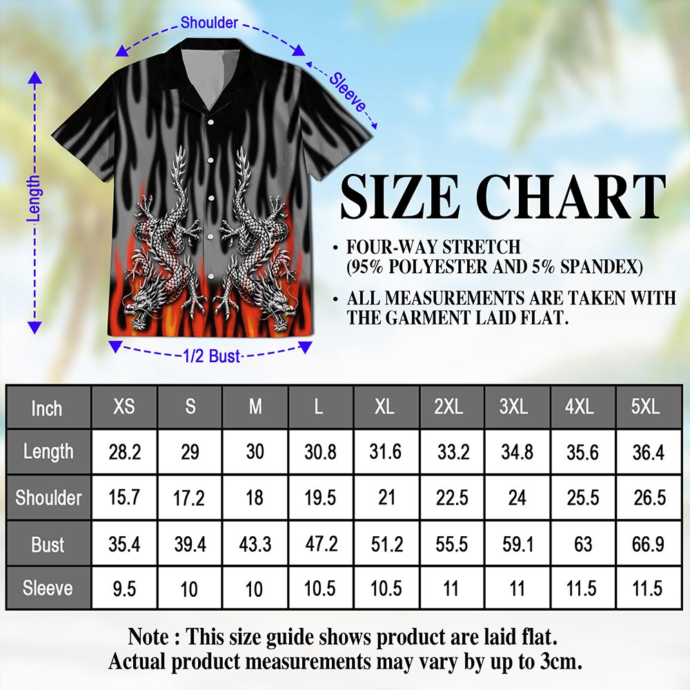Netecom Fire Dragon Hawaiian Shirt for Men, Mythical Style, Button Down Summer Beach Short Sleeve, S-5XL
