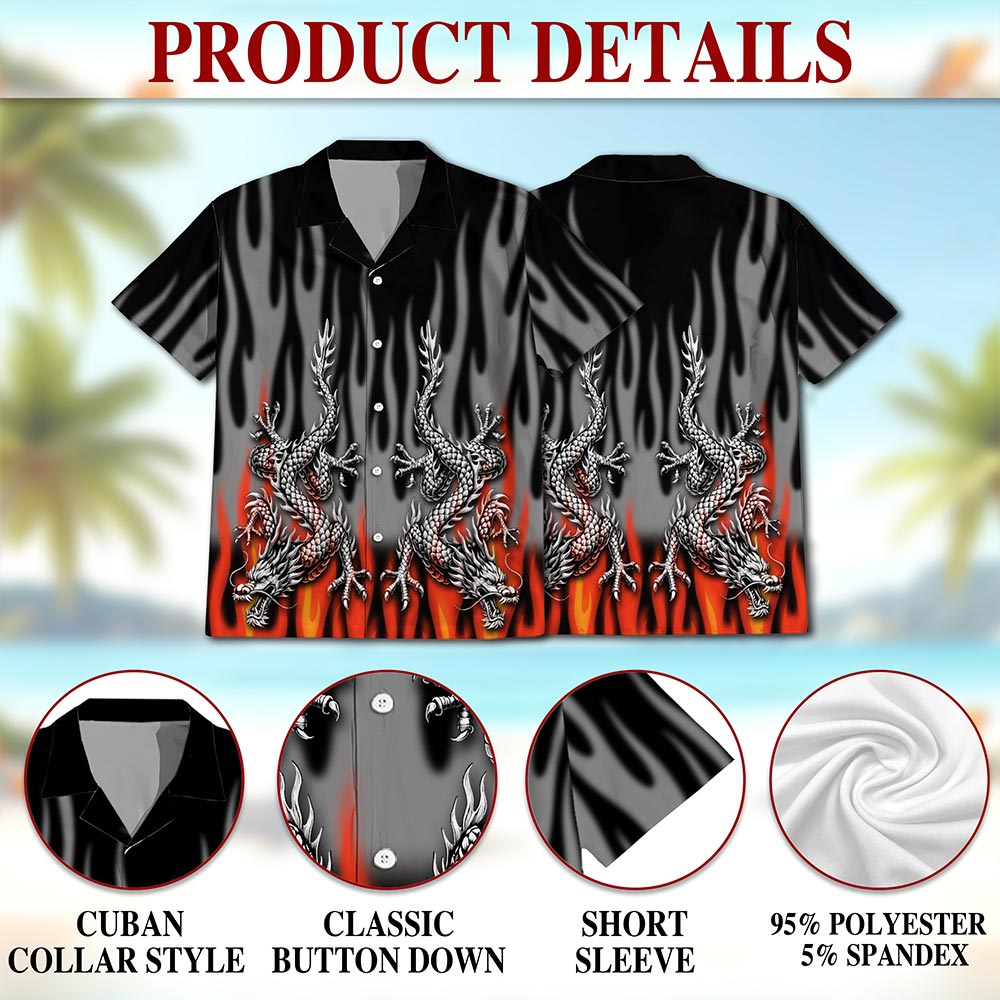 Netecom Fire Dragon Hawaiian Shirt for Men, Mythical Style, Button Down Summer Beach Short Sleeve, S-5XL