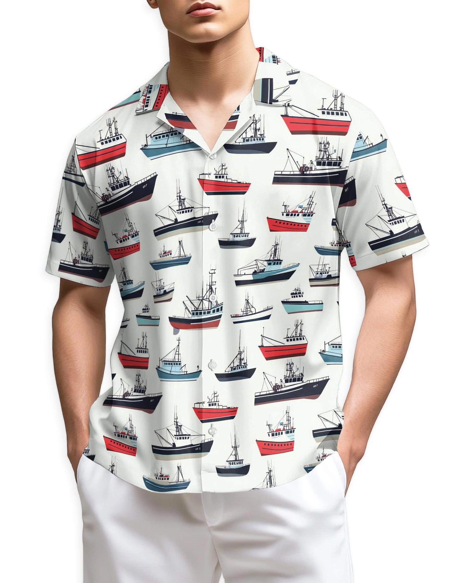 Netecom Fishing Boat Hawaiian Shirt for Men