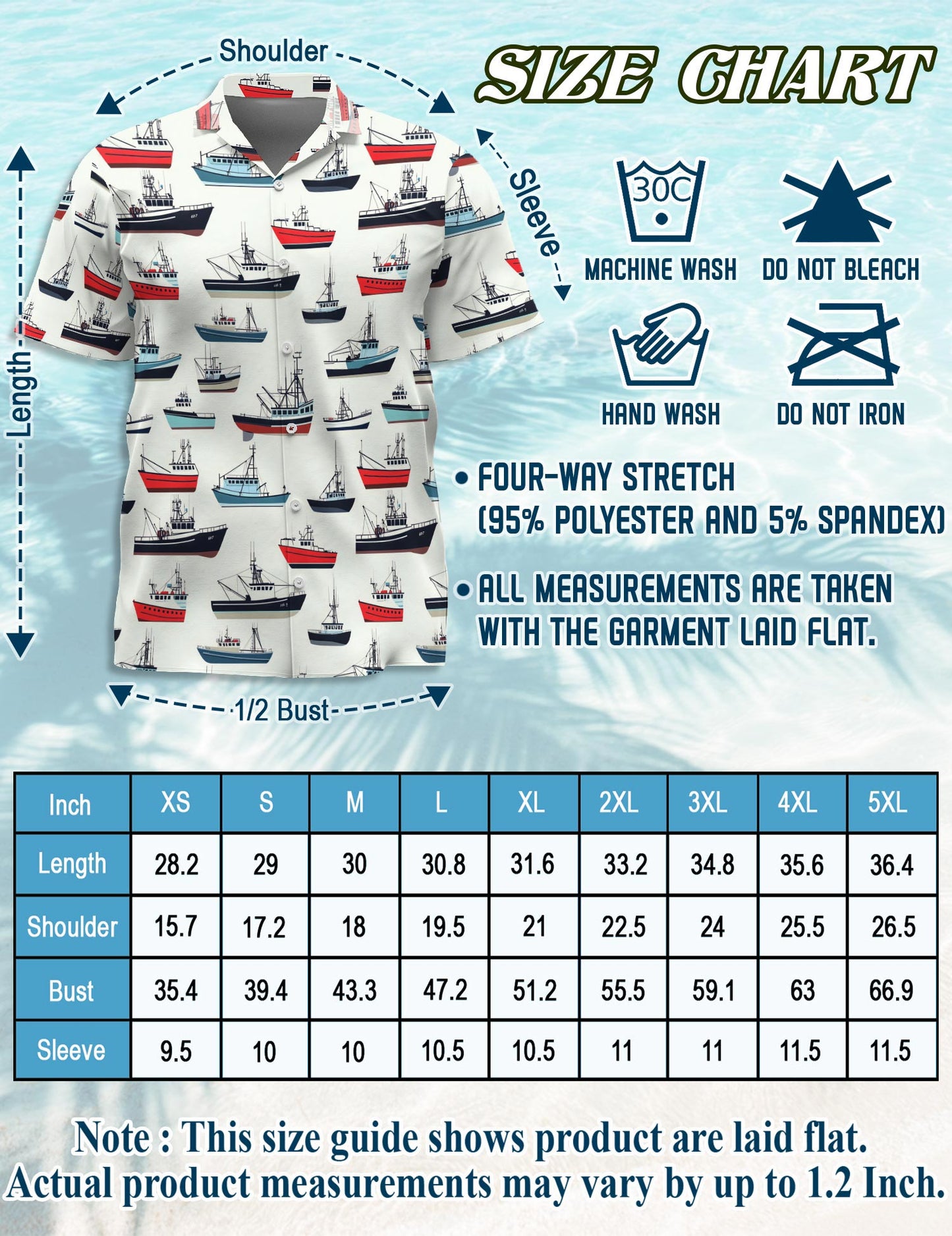 Netecom Fishing Boat Hawaiian Shirt for Men, Vintage Style, Button Down Summer Beach Short Sleeve, S-5XL