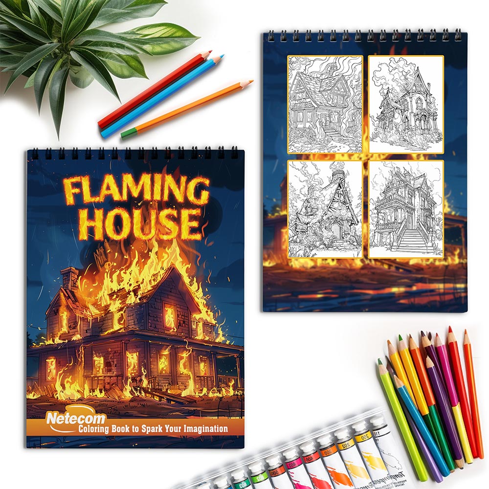 Netecom Flaming House Spiral Coloring Book for Adults