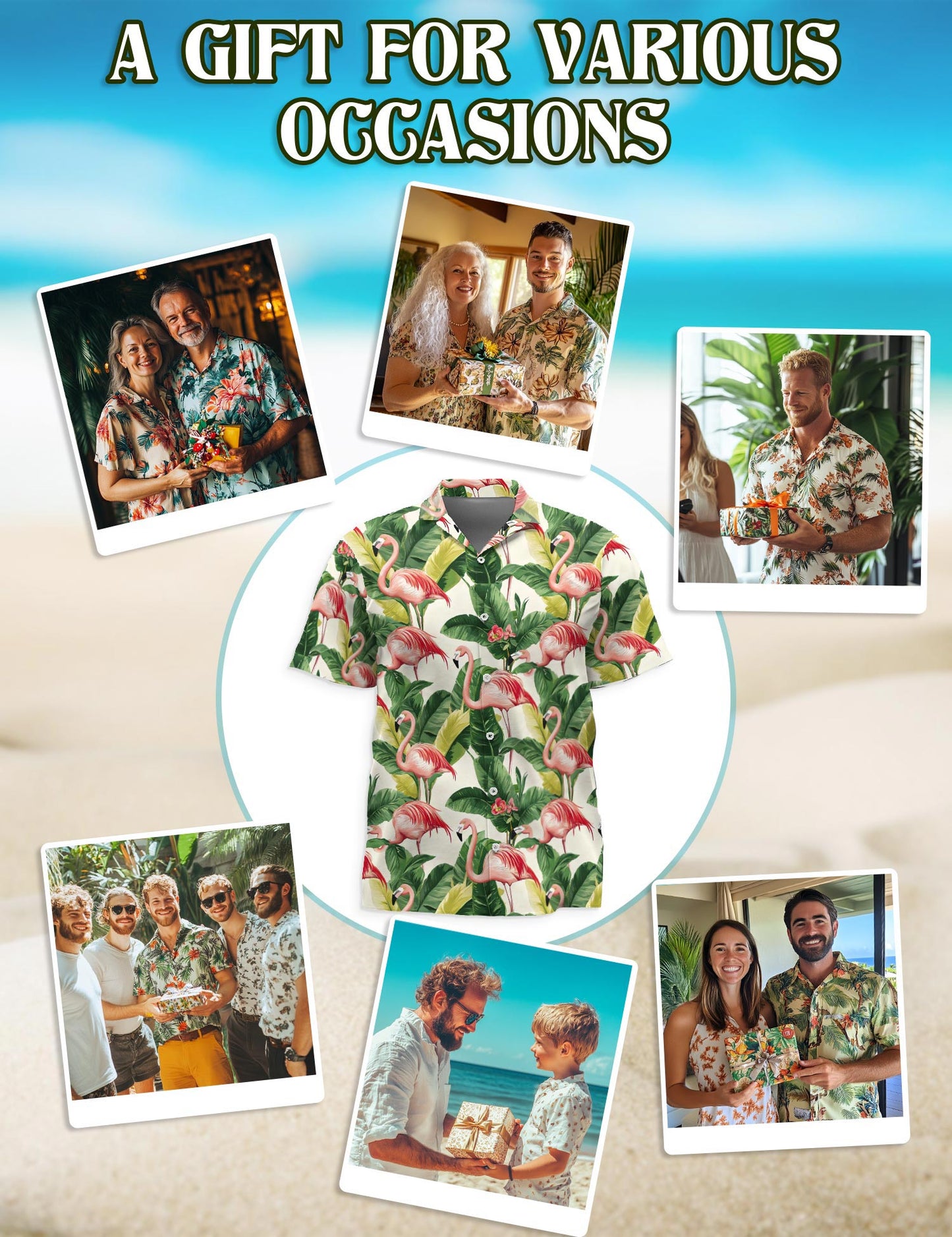 Netecom Flamingo Hawaiian Shirt for Men, Tropical Style, Button Down Summer Beach Short Sleeve, S-5XL