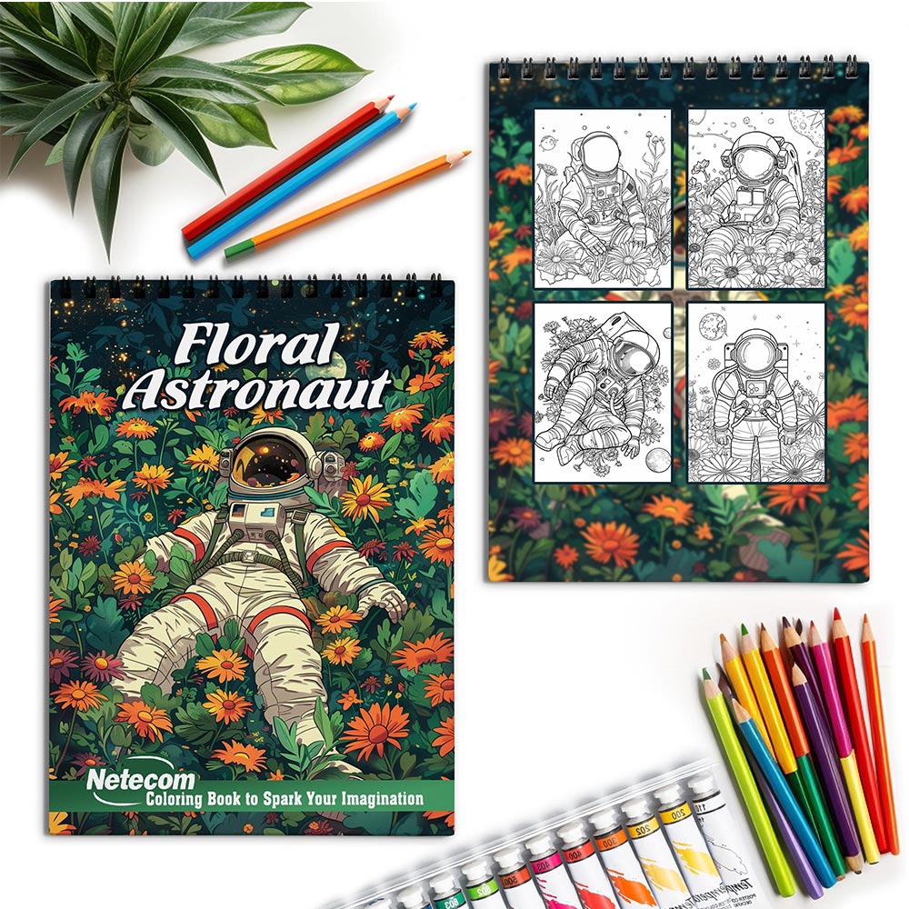 Netecom Floral Astronaut Spiral Coloring Book for Adults