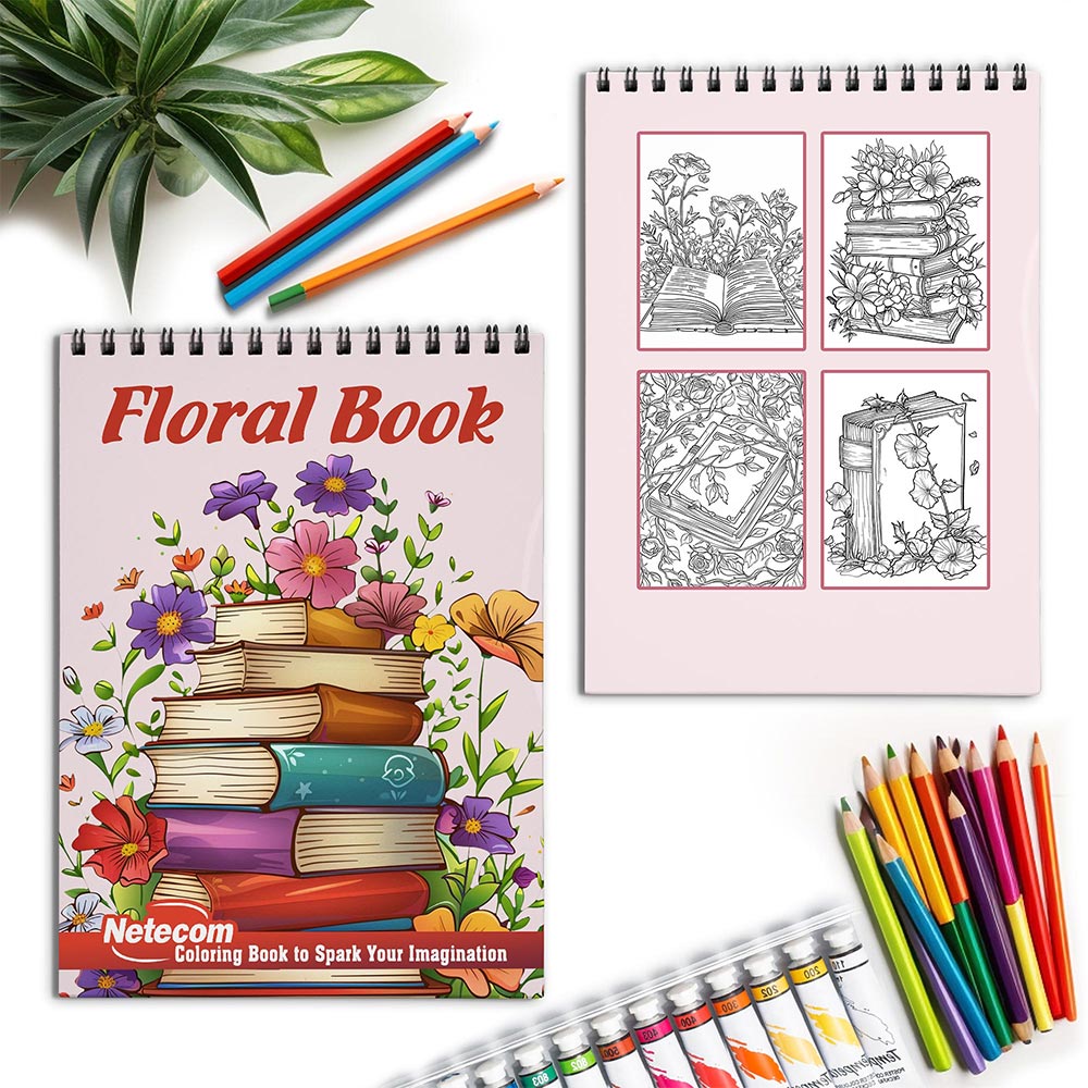 Netecom Floral Book Spiral Coloring Book for Adult