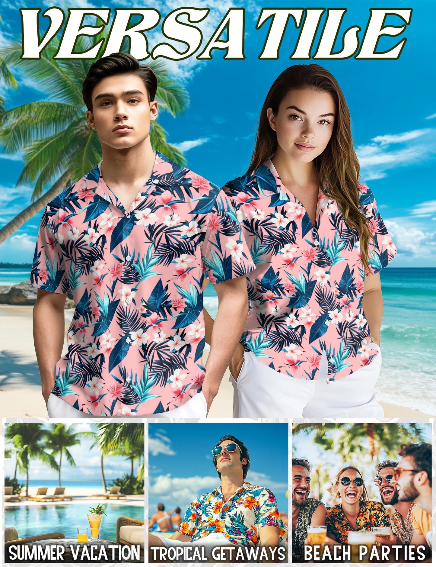 Netecom Floral Hawaiian Shirt for Men, Tropical Style, Button Down Summer Beach Short Sleeve, S-5XL
