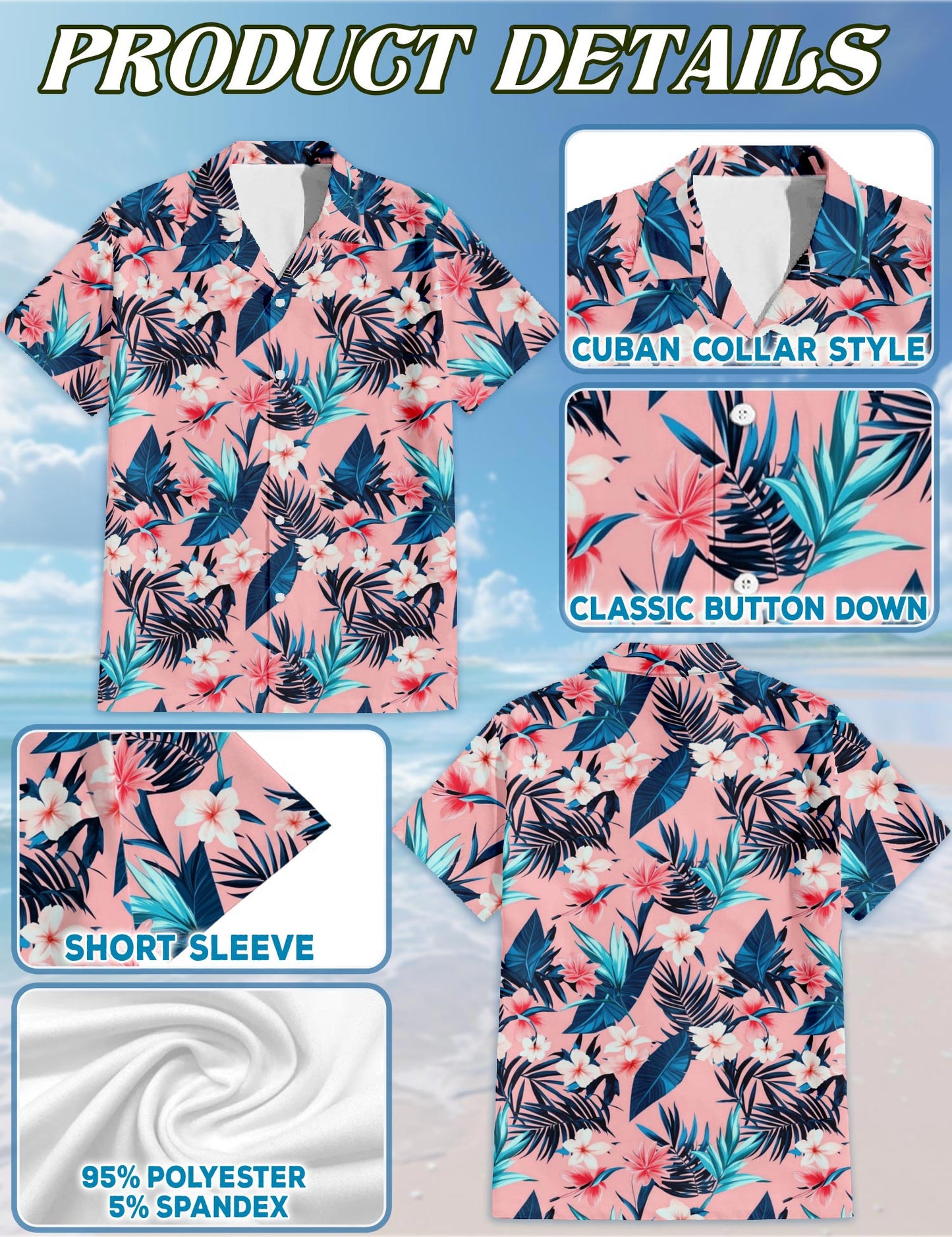 Netecom Floral Hawaiian Shirt for Men, Tropical Style, Button Down Summer Beach Short Sleeve, S-5XL