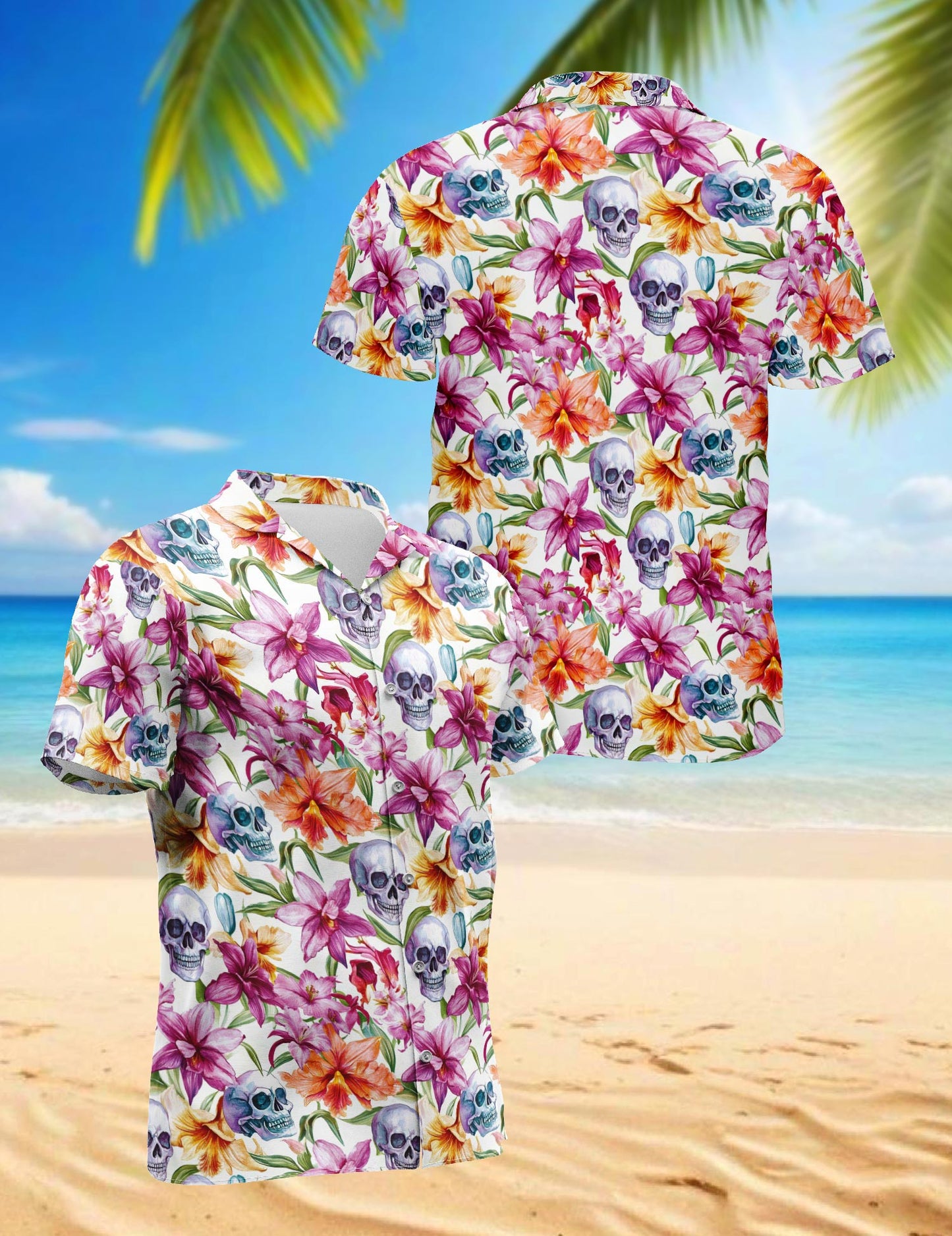 Netecom Floral Skull Hawaiian Shirt for Men, Tropical Style, Button Down Summer Beach Short Sleeve, S-5XL