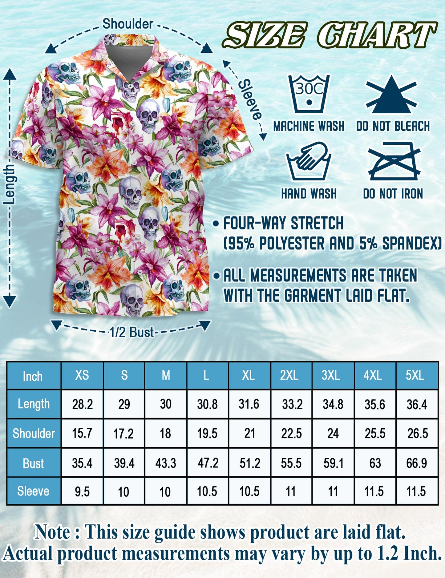 Netecom Floral Skull Hawaiian Shirt for Men, Tropical Style, Button Down Summer Beach Short Sleeve, S-5XL