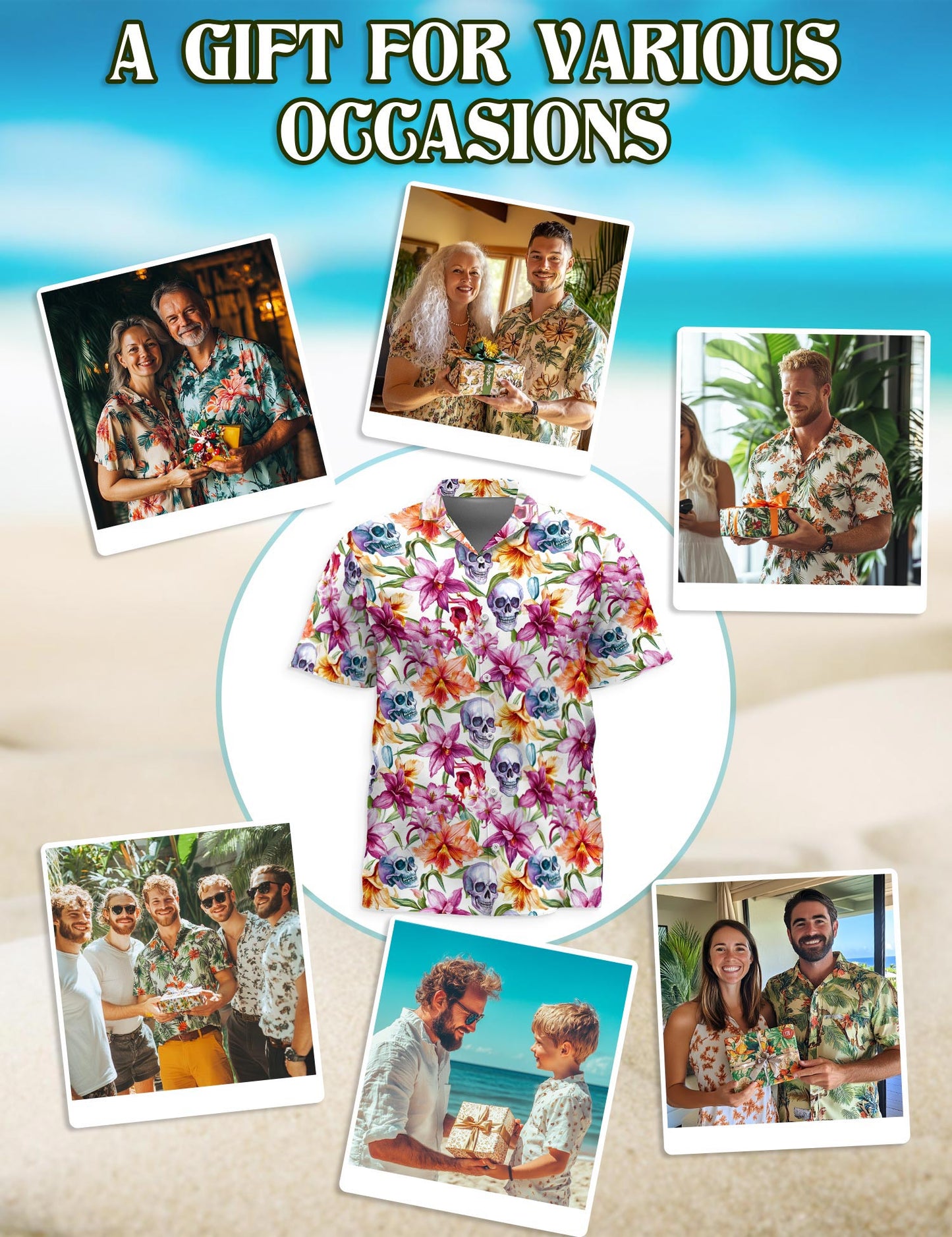 Netecom Floral Skull Hawaiian Shirt for Men, Tropical Style, Button Down Summer Beach Short Sleeve, S-5XL