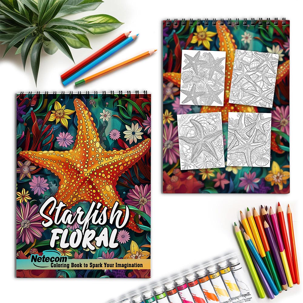 Netecom Floral Starfish Spiral Coloring Book for Adults