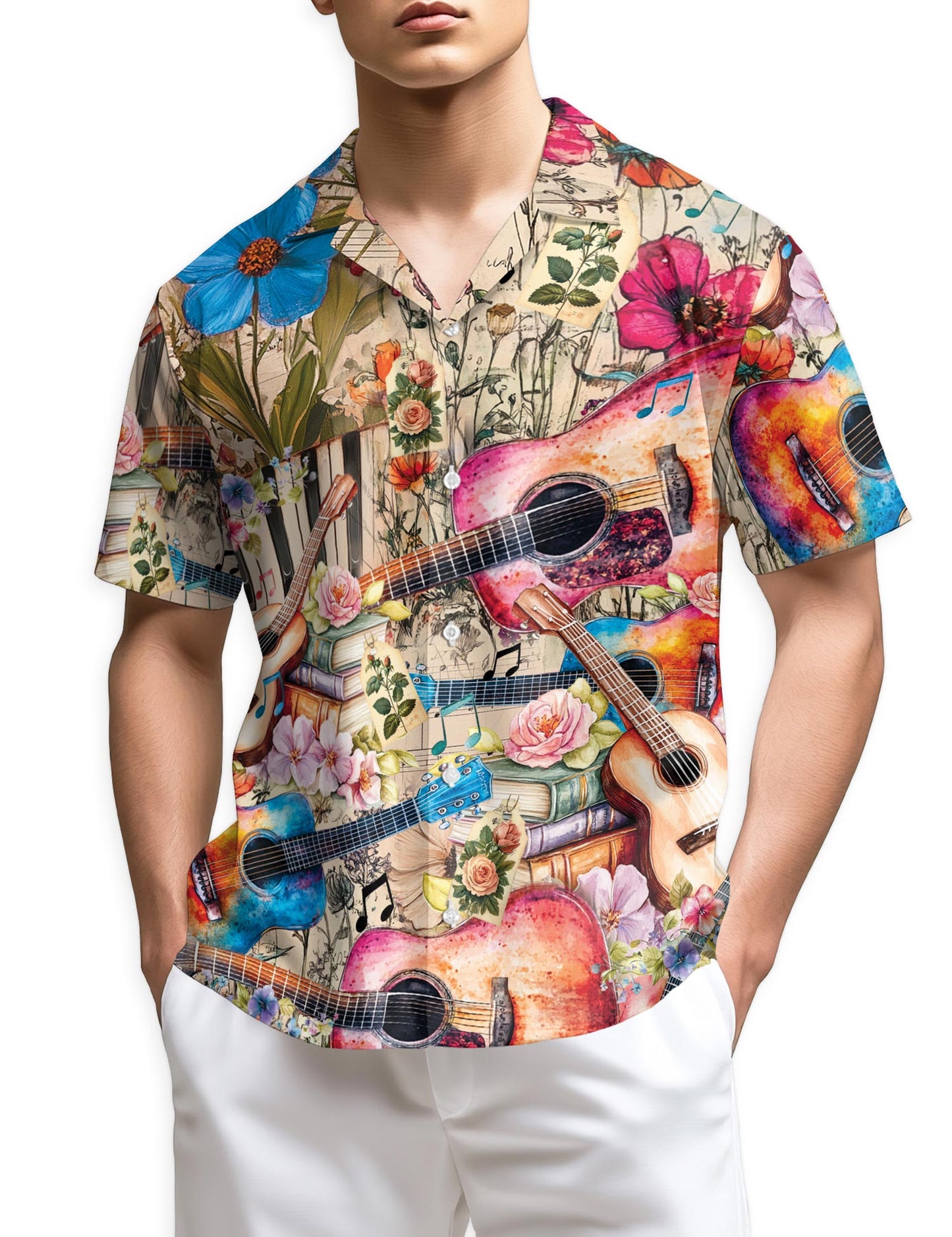 Netecom Flower Ukulele Hawaiian Shirt for Men